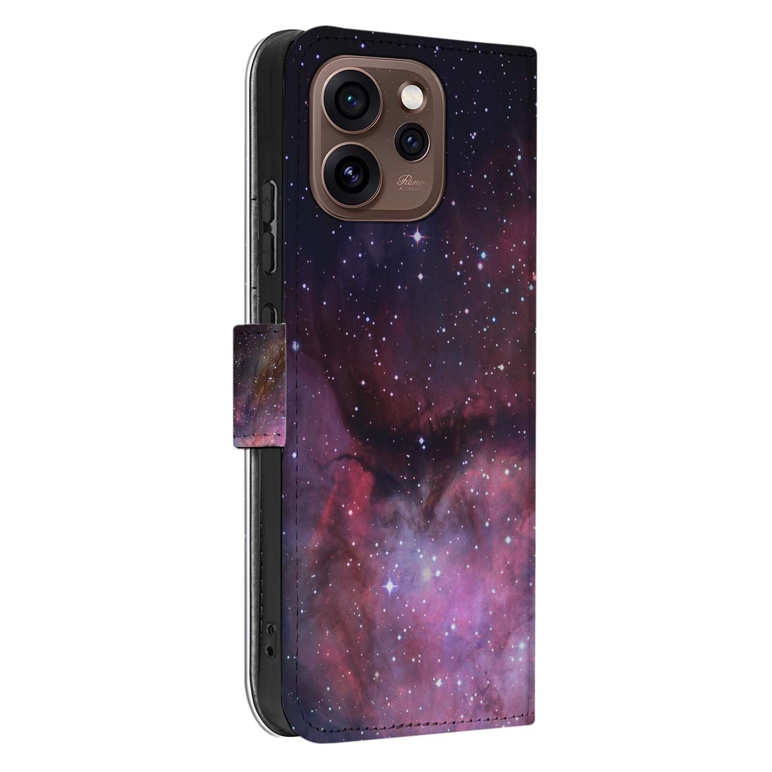 Portemonnee hoesje OPPO Reno15 Pro Galaxy schuin aanzicht van de klep