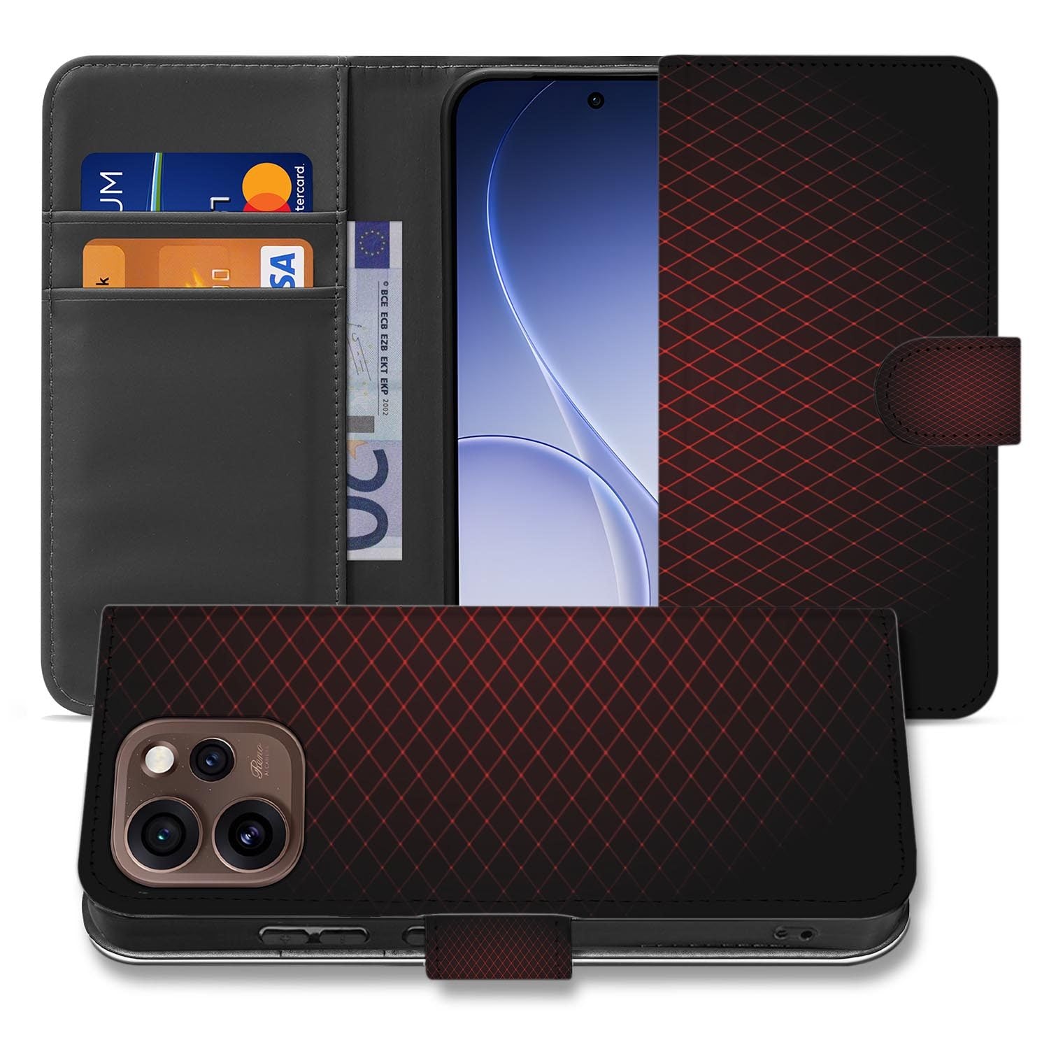 Wallet hoesje OPPO Reno15 Pro Geruit Rood achterzijde met camera-uitsparing