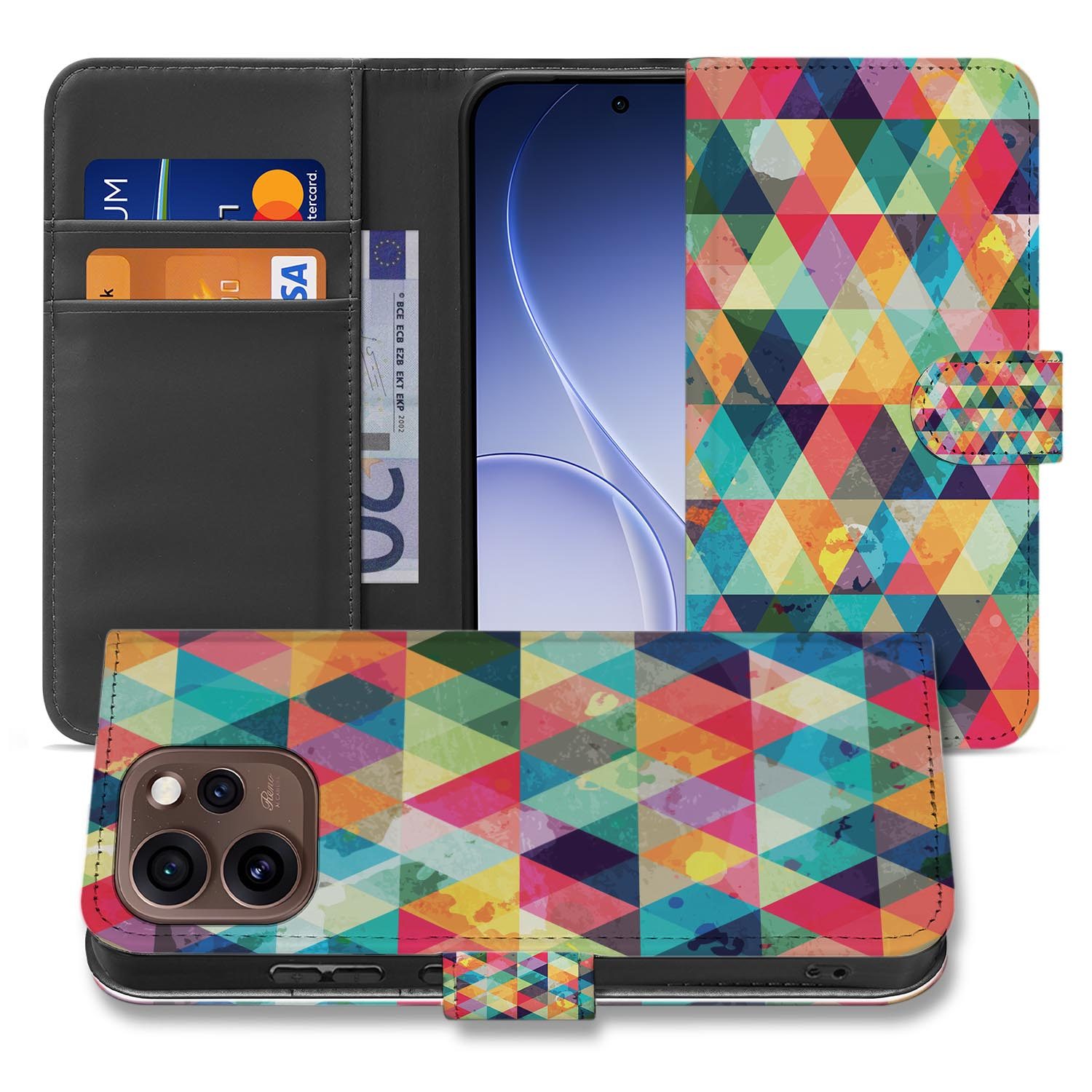 Wallet hoesje OPPO Reno15 Pro Geruit Rood zijaanzicht met magneetsluiting