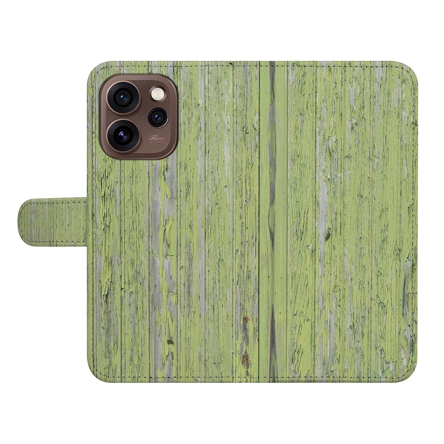 Bookcase hoesje OPPO Reno15 Pro Green Wood schuin aanzicht van de klep