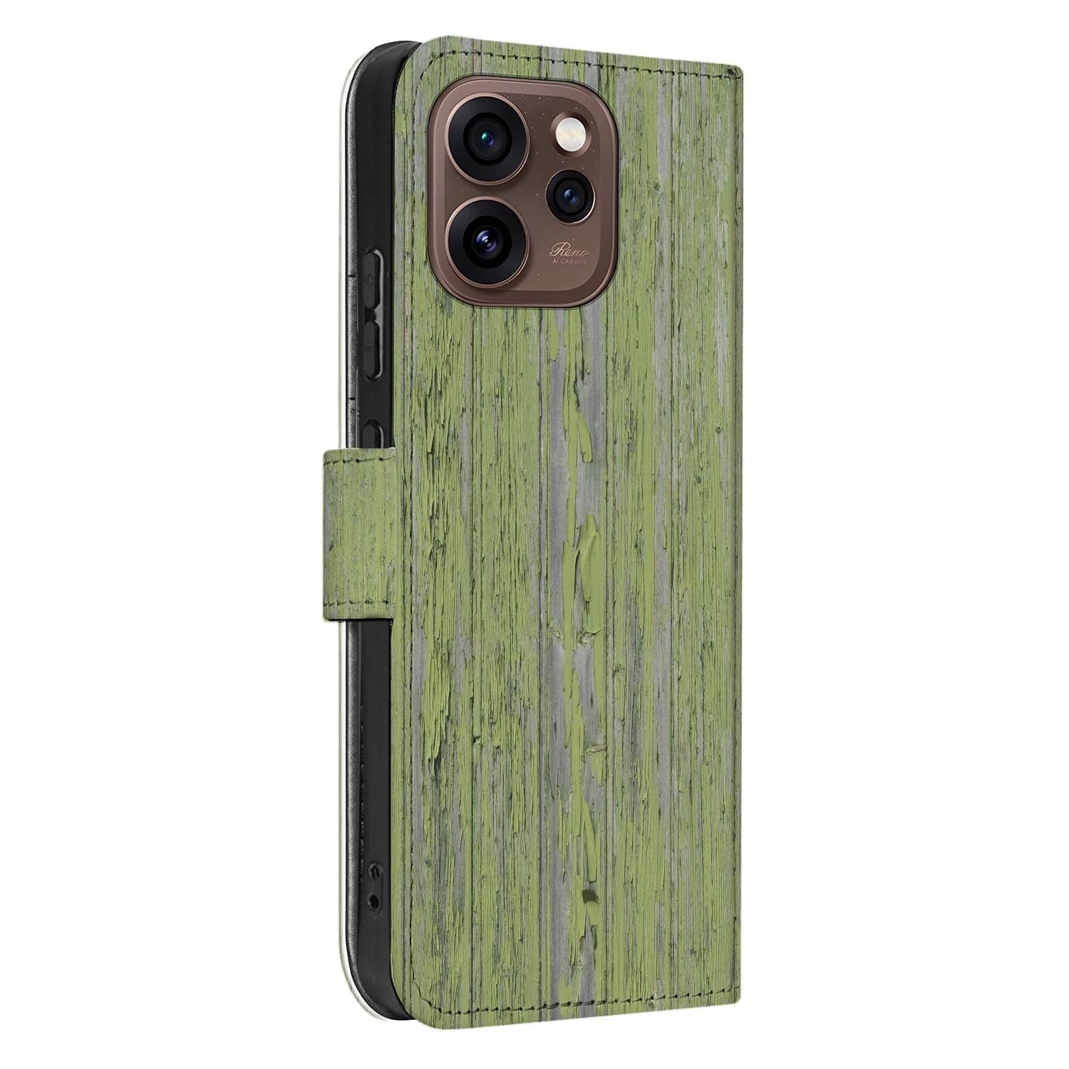Bookcase hoesje OPPO Reno15 Pro Green Wood achterzijde met camera-uitsparing