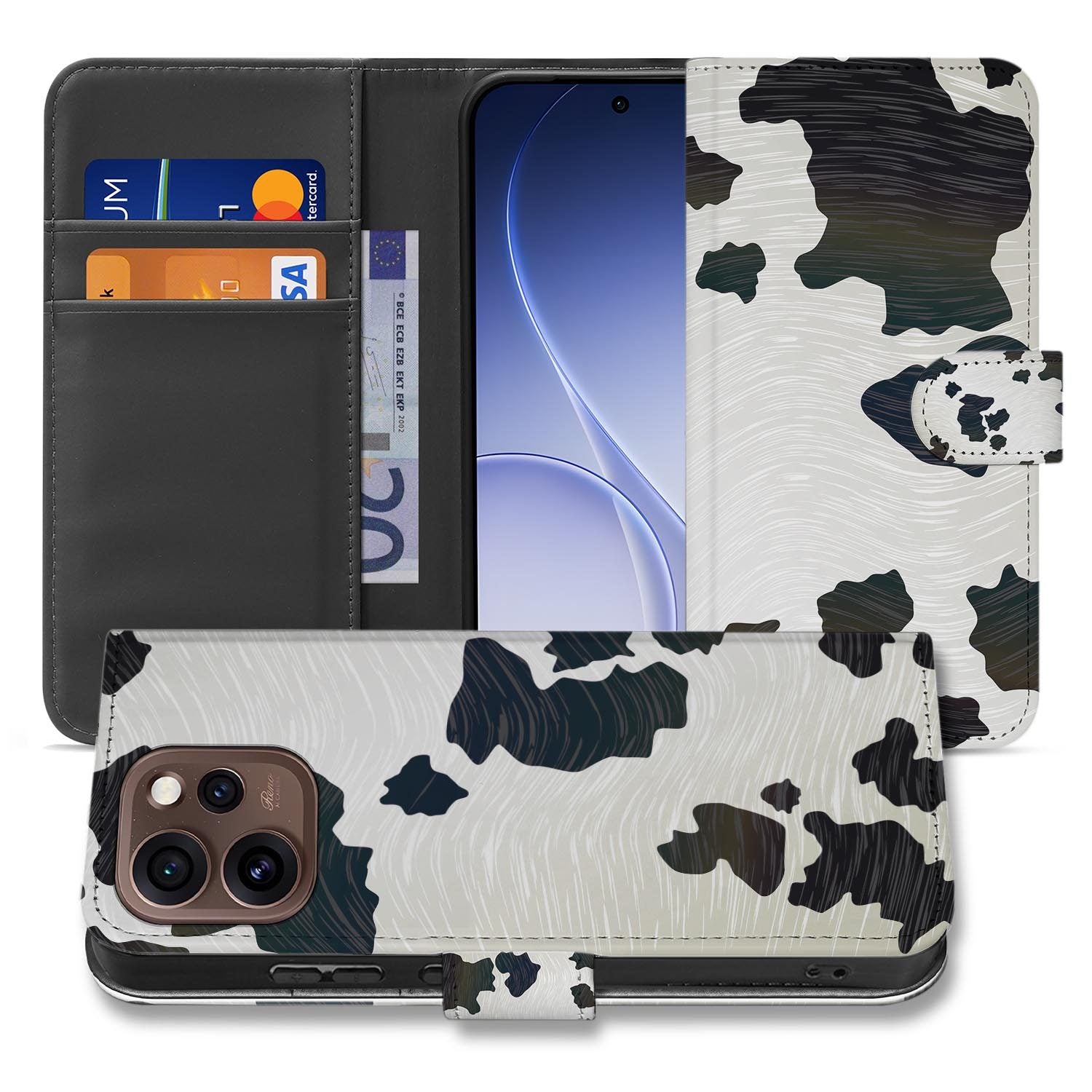 Wallet hoesje OPPO Reno15 Pro Koeienvlekken binnenzijde met telefoonhouder