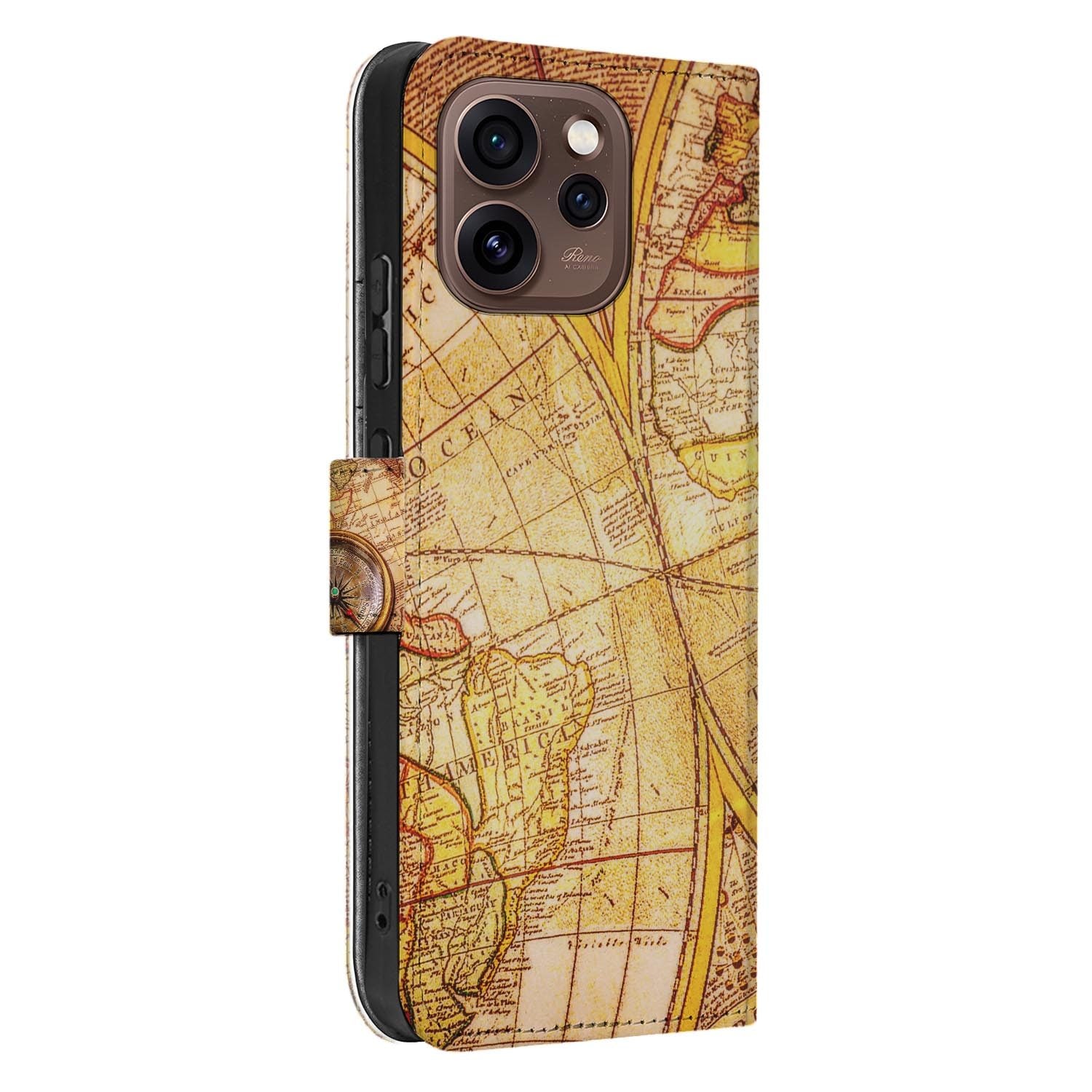 Wallet hoesje OPPO Reno15 Pro Kompas schuin aanzicht van de klep