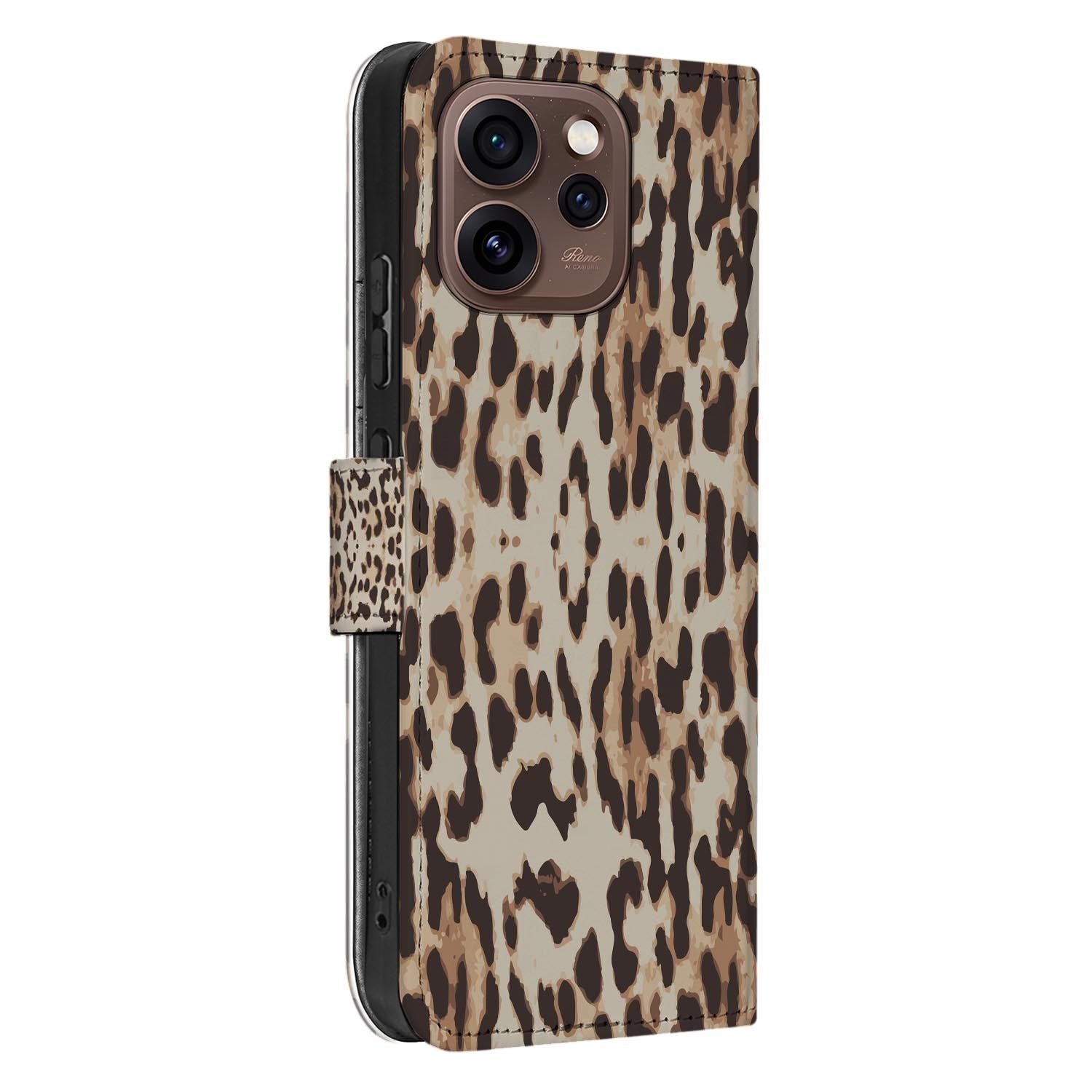 Bookcase hoesje OPPO Reno15 Pro Leopard zijaanzicht met magneetsluiting
