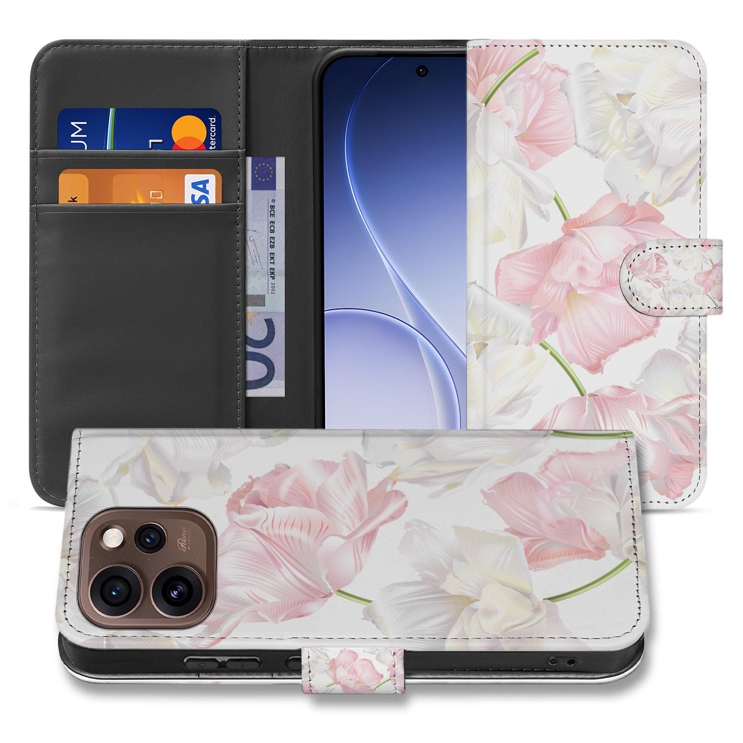 Book case hoesje OPPO Reno15 Pro Lovely Flowers achterzijde met camera-uitsparing