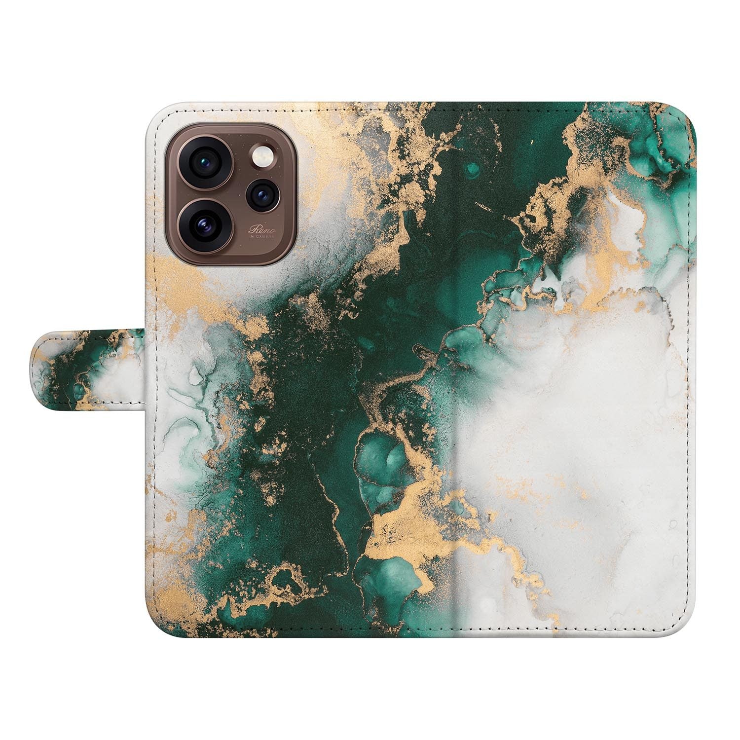 Portemonnee hoesje OPPO Reno15 Pro Marmer Groen schuin aanzicht van de klep