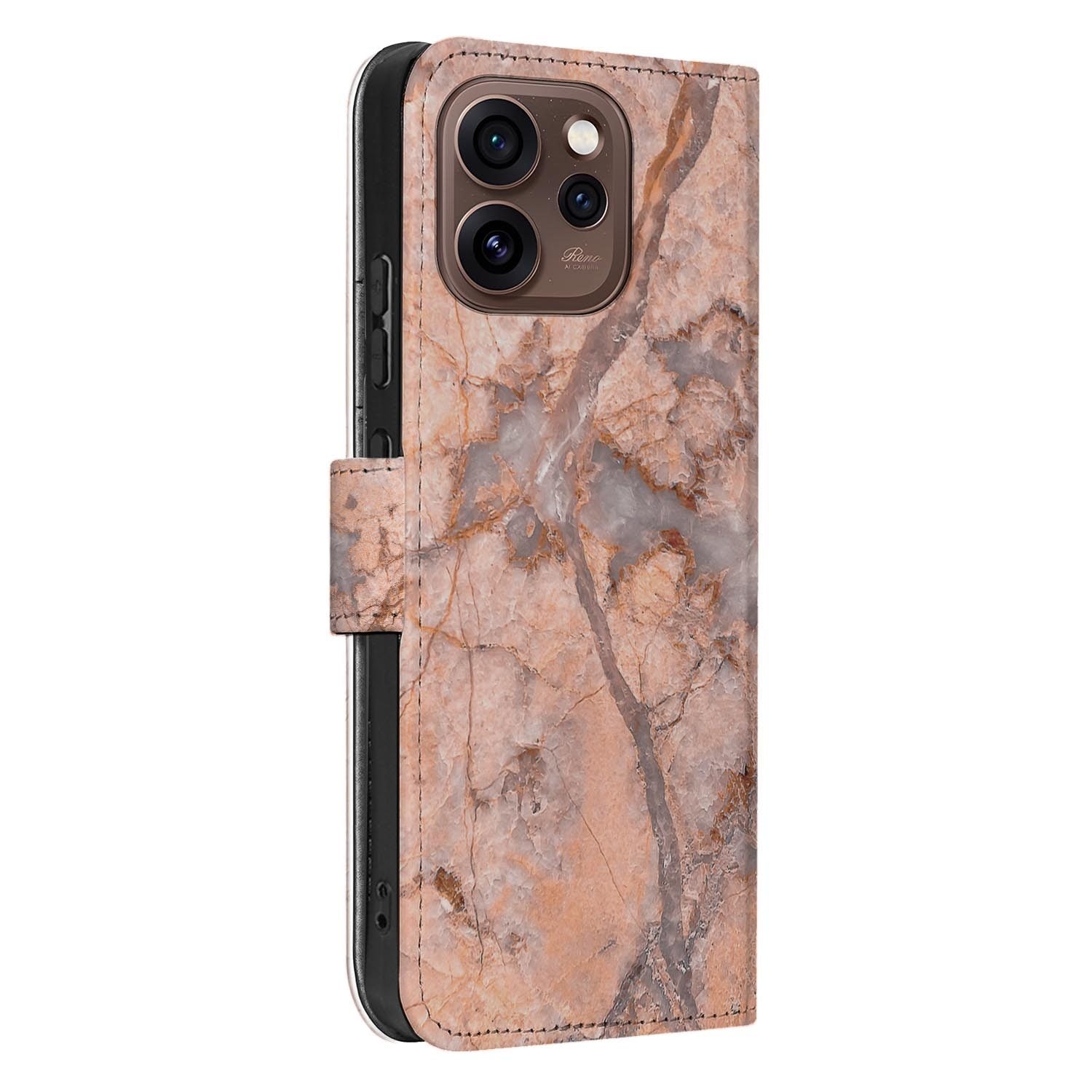 Wallet hoesje OPPO Reno15 Pro Marmer Oranje zijaanzicht met magneetsluiting