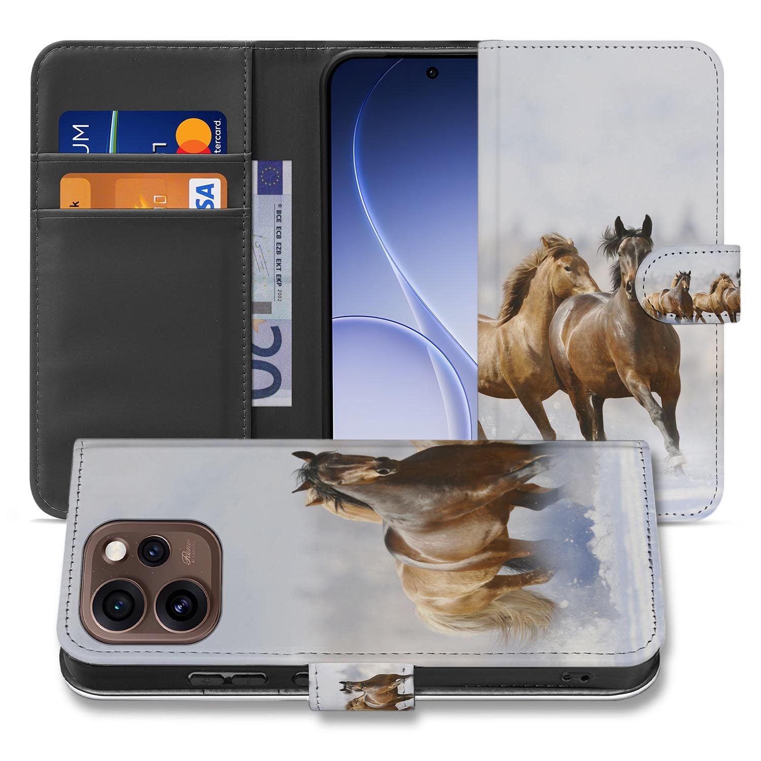 Book case hoesje OPPO Reno15 Pro Paarden achterzijde met camera-uitsparing
