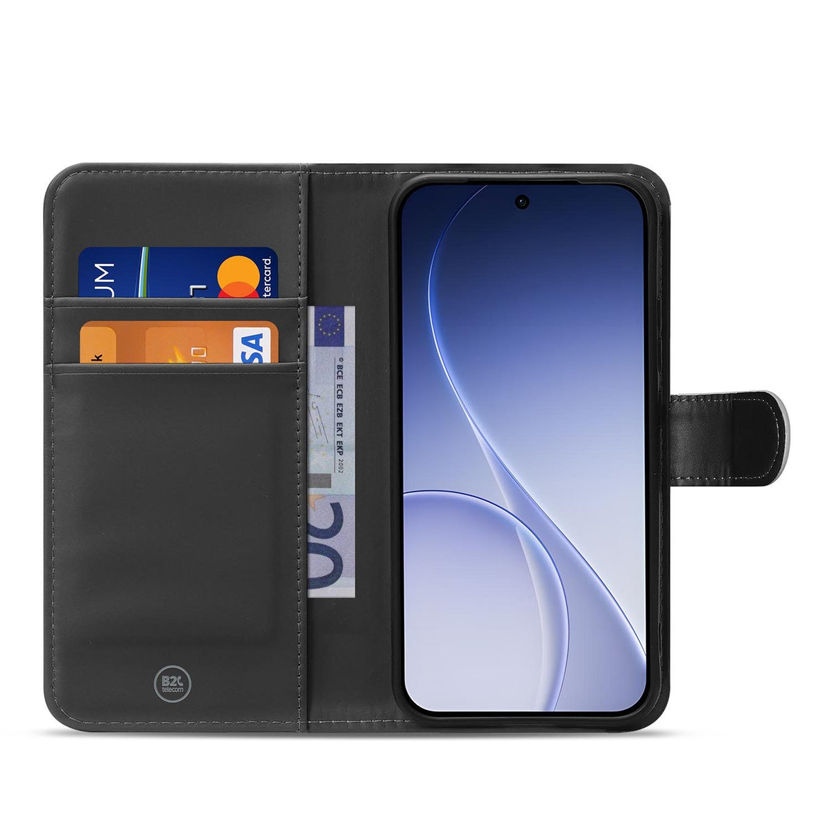 Portemonnee hoesje OPPO Reno15 Pro Pauw met Bloemen staand vooraanzicht van het design