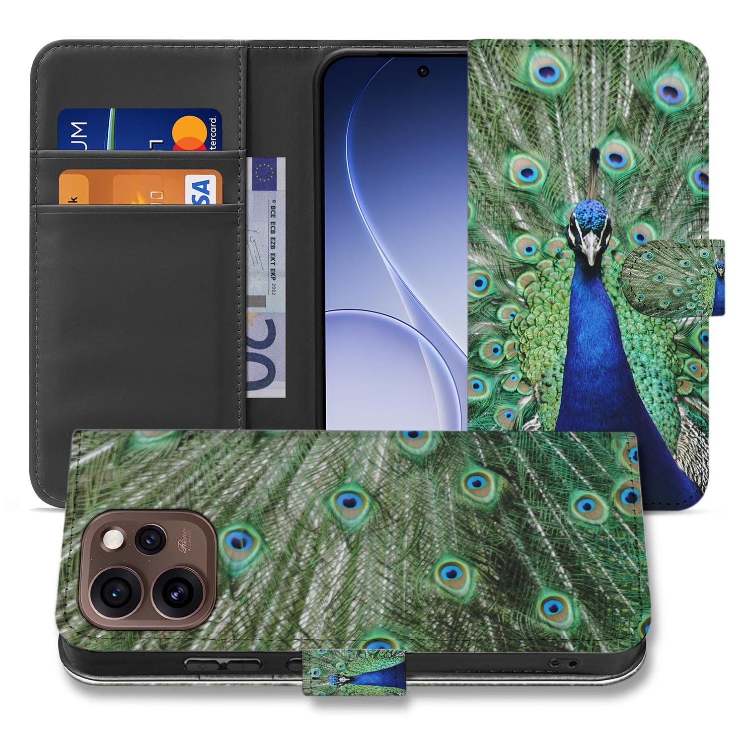 Portemonnee hoesje OPPO Reno15 Pro Pauw schuin aanzicht van de klep