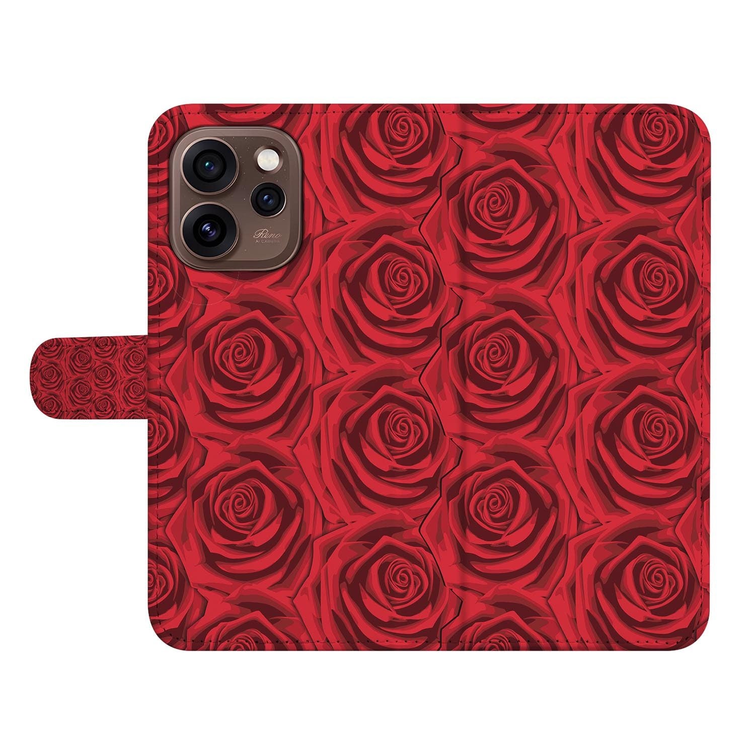 Bookcase hoesje OPPO Reno15 Pro Red Roses zijaanzicht met magneetsluiting
