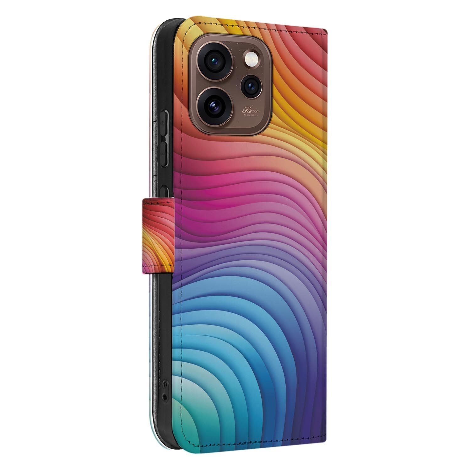 Book case hoesje OPPO Reno15 Pro Regenboog opengeklapt met pasjesvakken zichtbaar