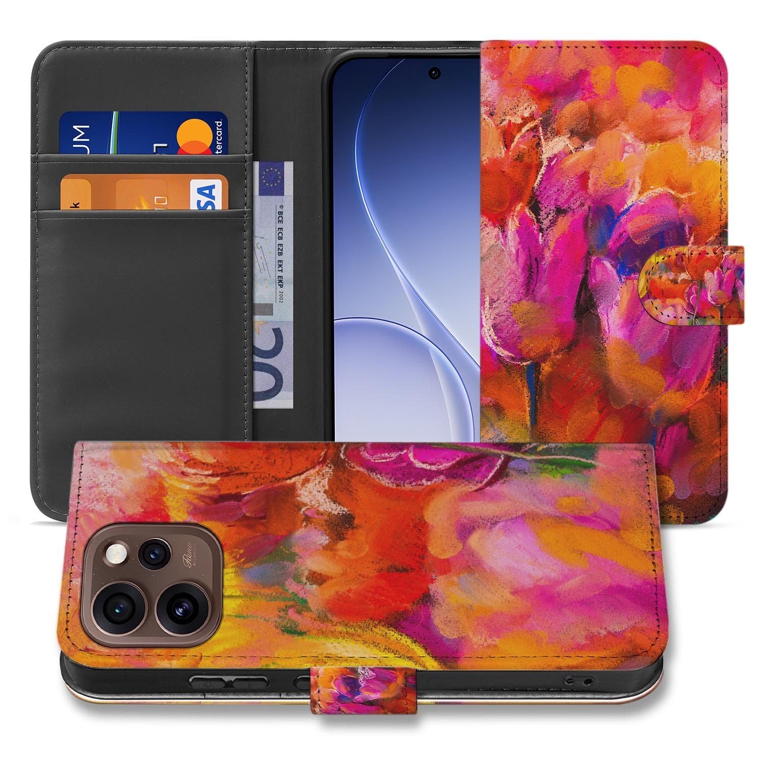 Book case hoesje OPPO Reno15 Pro Tulips zijaanzicht met magneetsluiting