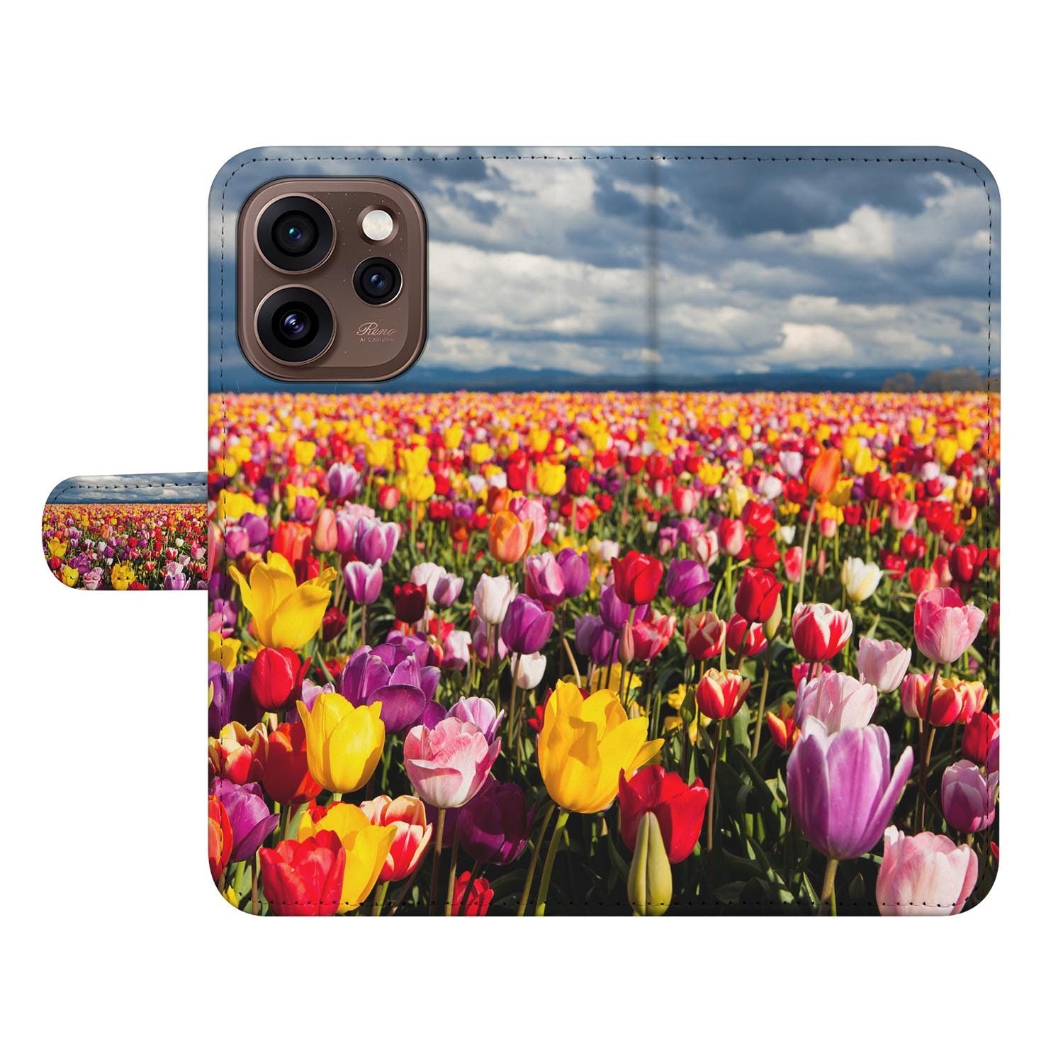 Book case hoesje OPPO Reno15 Pro Tulpen met gesloten klep, vooraanzicht