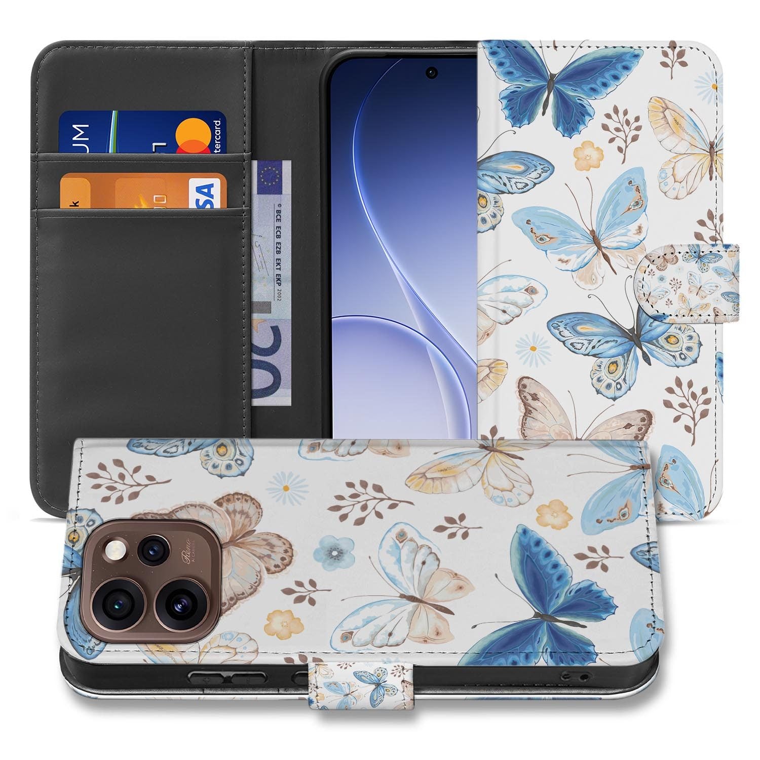 Wallet hoesje OPPO Reno15 Pro Vlinder zijaanzicht met magneetsluiting