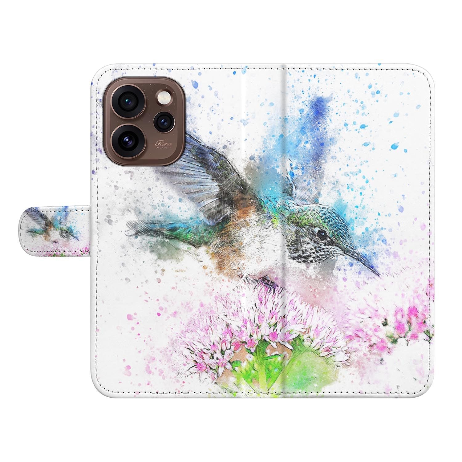 Bookcase hoesje OPPO Reno15 Pro Vogel schuin aanzicht van de klep
