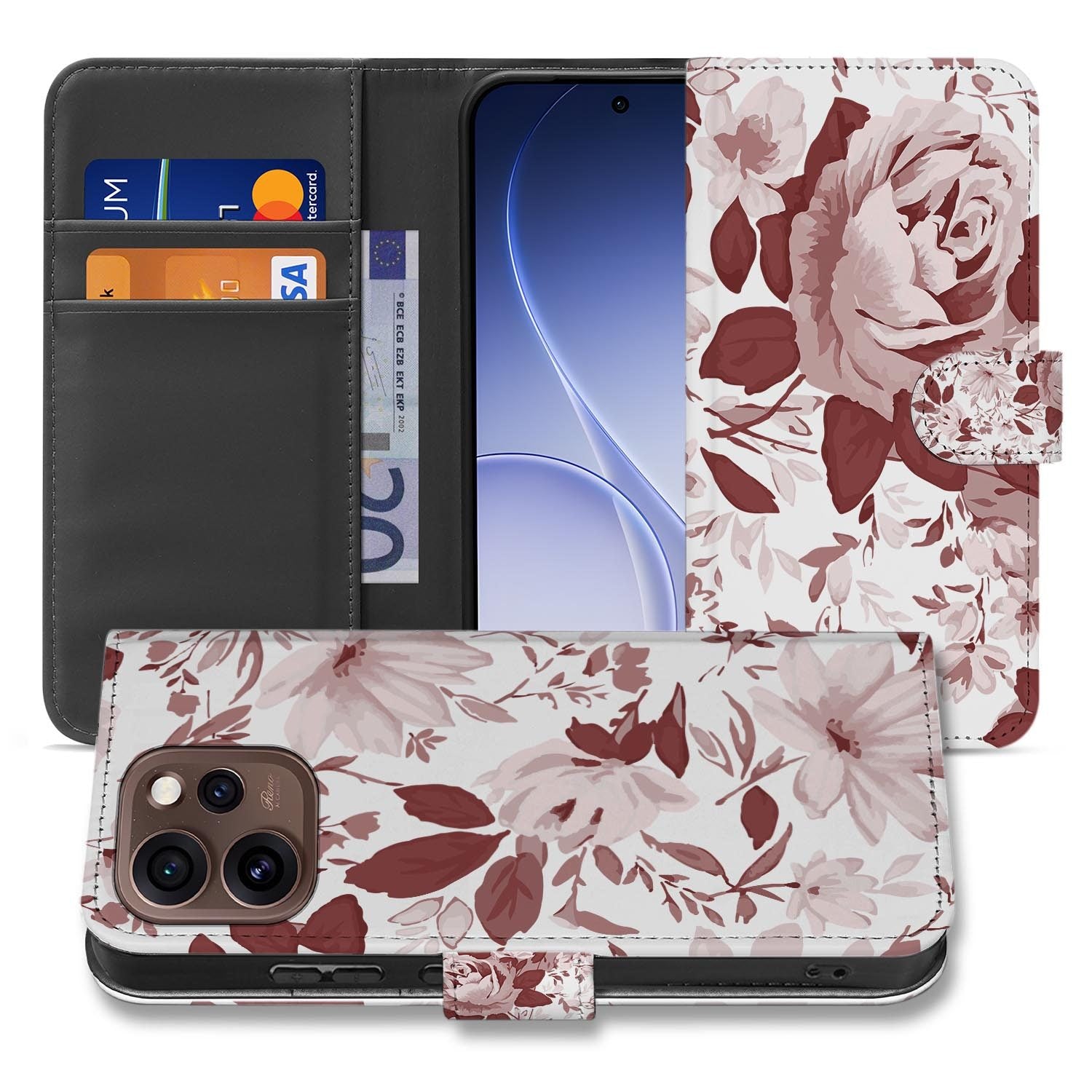 Book case hoesje OPPO Reno15 Pro Watercolor Flowers met gesloten klep, vooraanzicht
