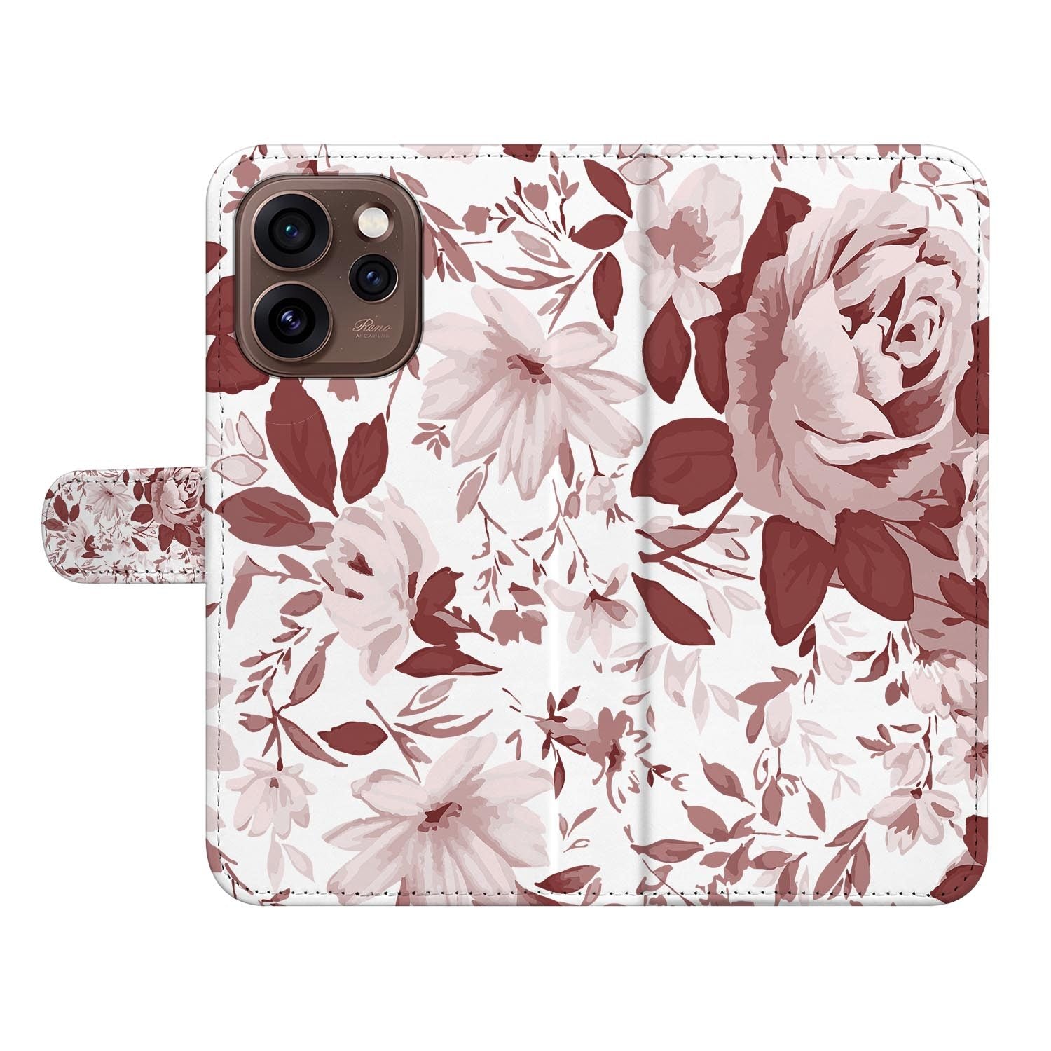 Book case hoesje OPPO Reno15 Pro Watercolor Flowers opengeklapt met pasjesvakken zichtbaar