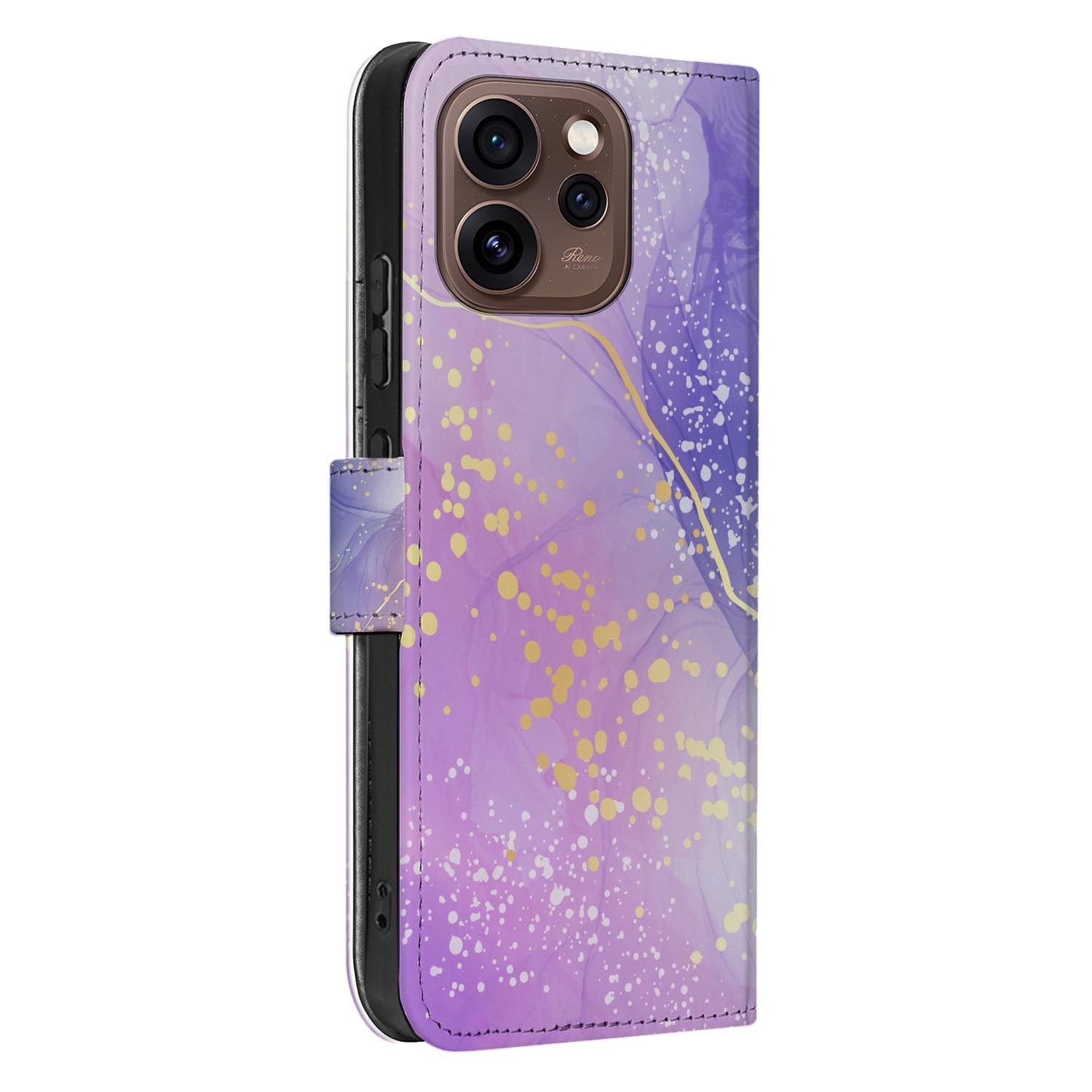 Portemonnee hoesje OPPO Reno15 Pro Watercolor Paars zijaanzicht met magneetsluiting
