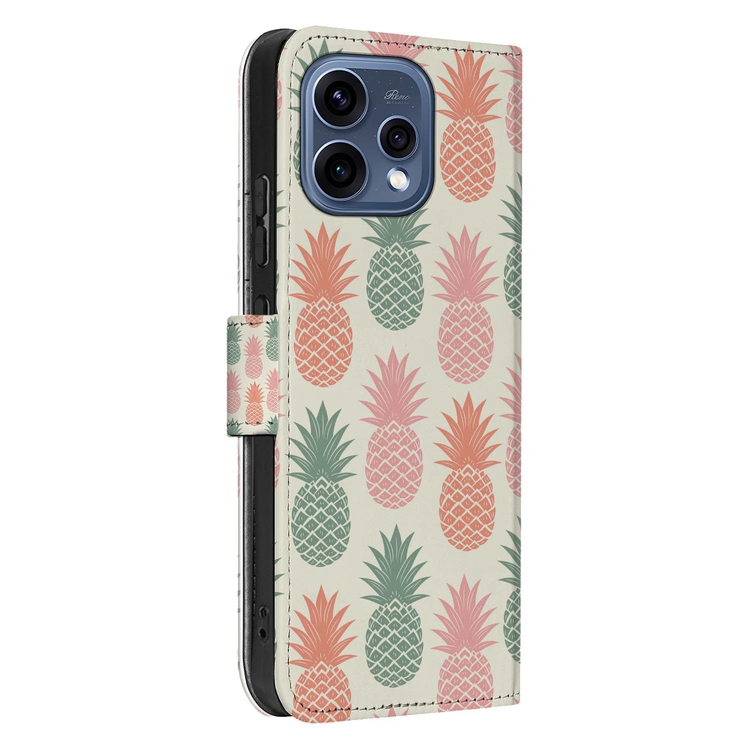 OPPO Reno15 bookcase hoesje Ananas â zijkant met magneetsluiting