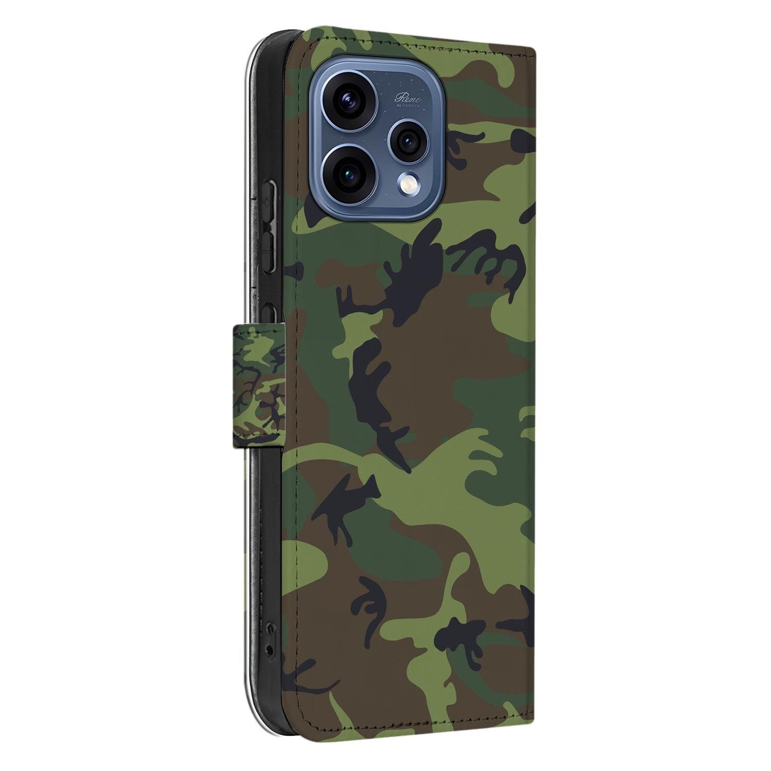 OPPO Reno15 book case hoesje Camouflage Donker â detail van de print