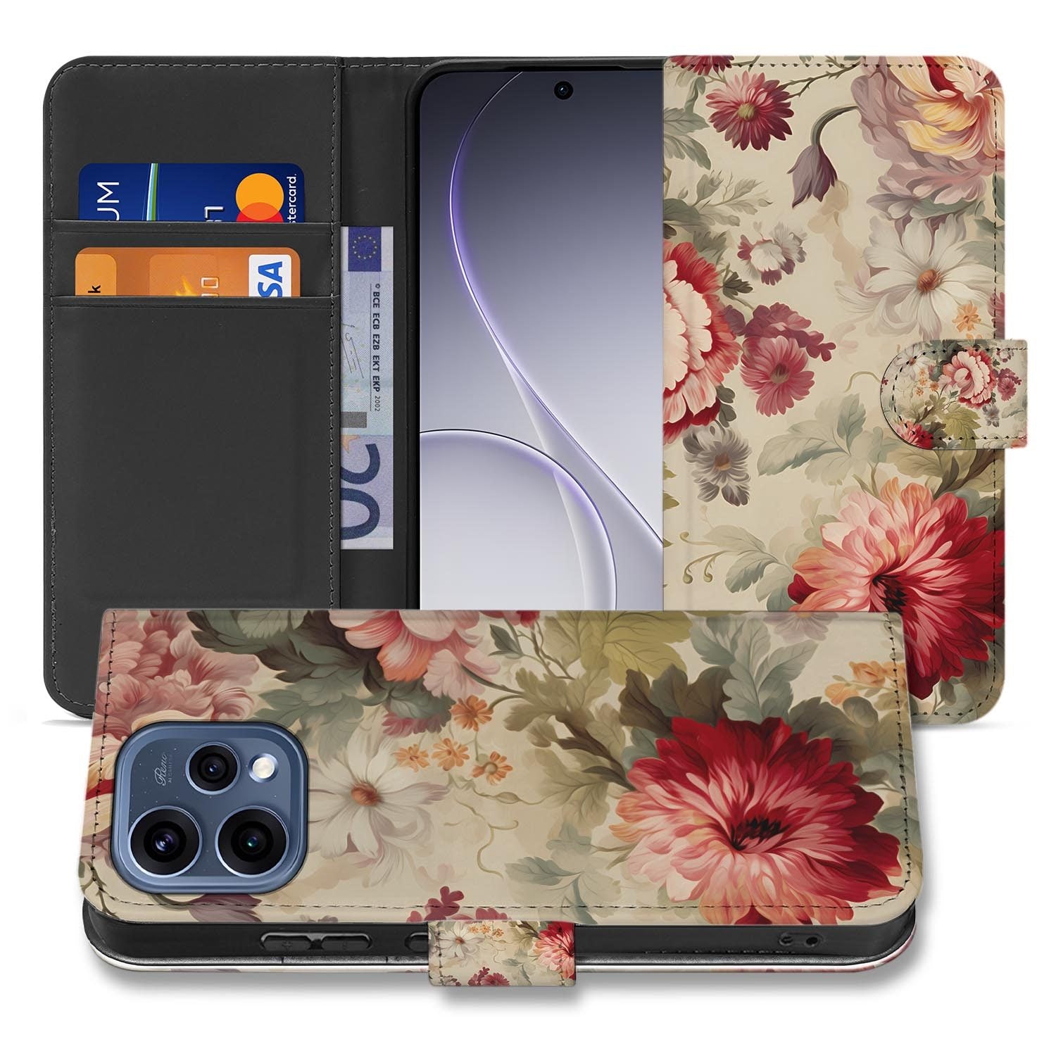 OPPO Reno15 bookcase hoesje Bloemenprint â zijkant met magneetsluiting
