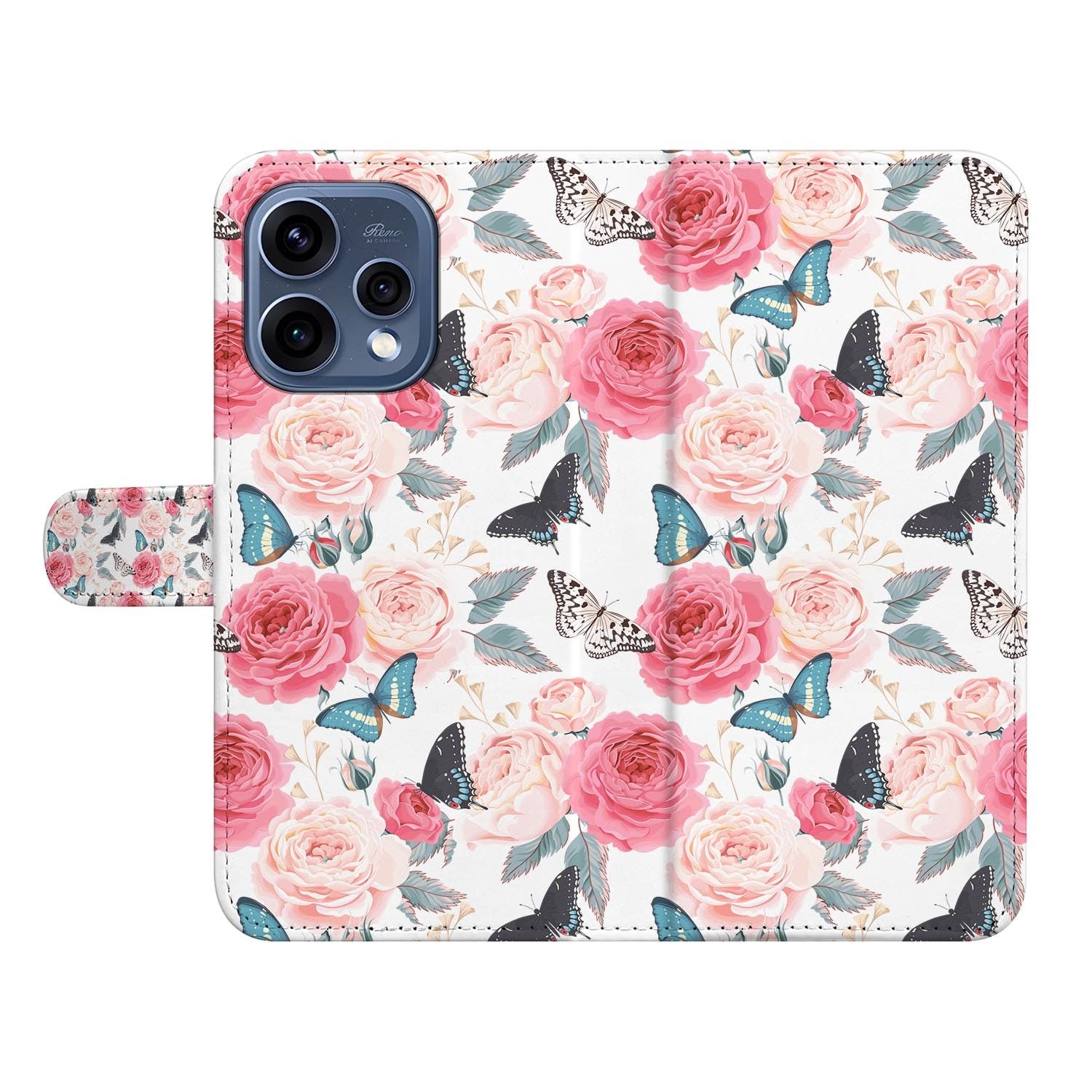 OPPO Reno15 wallet hoesje Butterfly Roses â randafwerking en stiksel