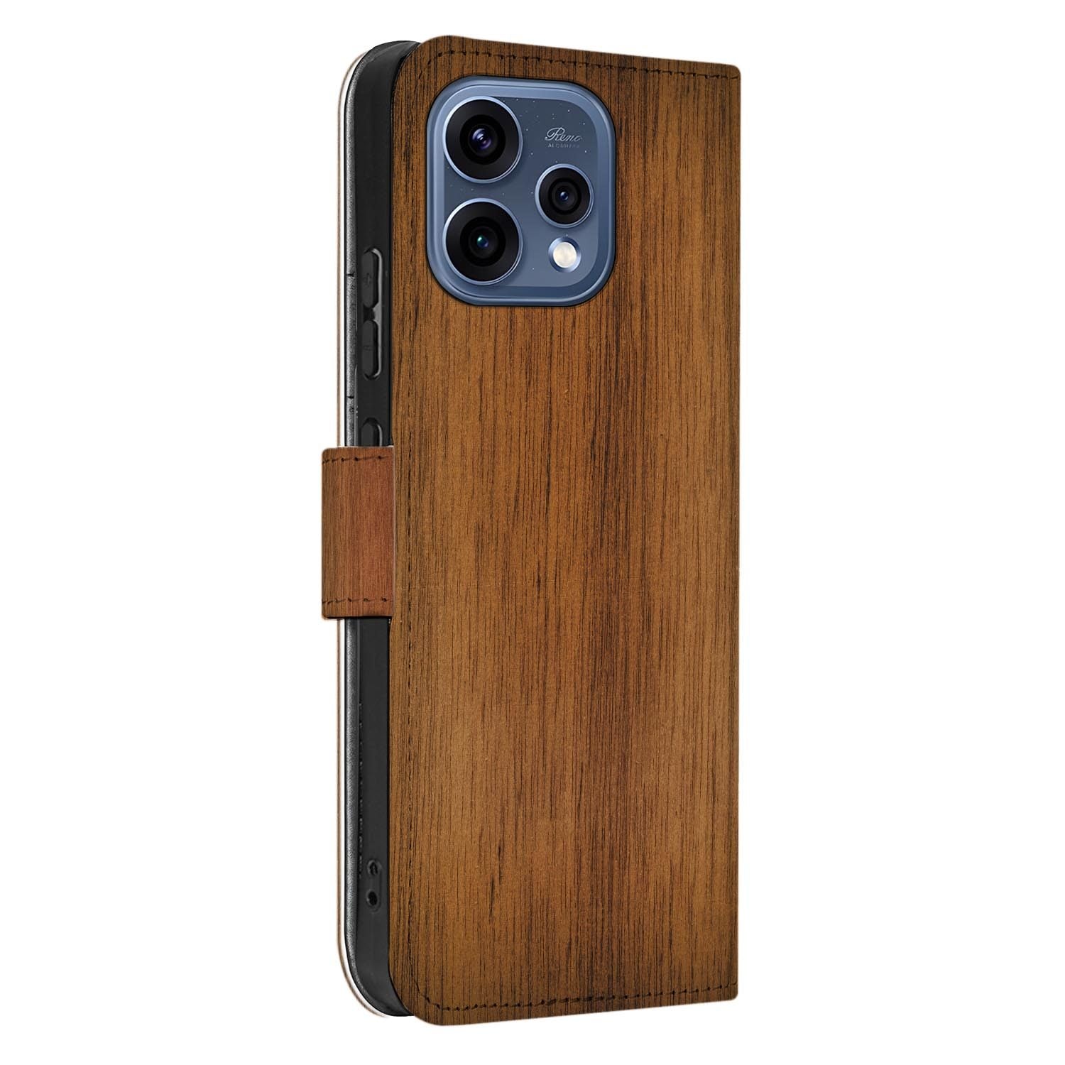 OPPO Reno15 boekhoesje Donker Hout â hoesje half opengeklapt