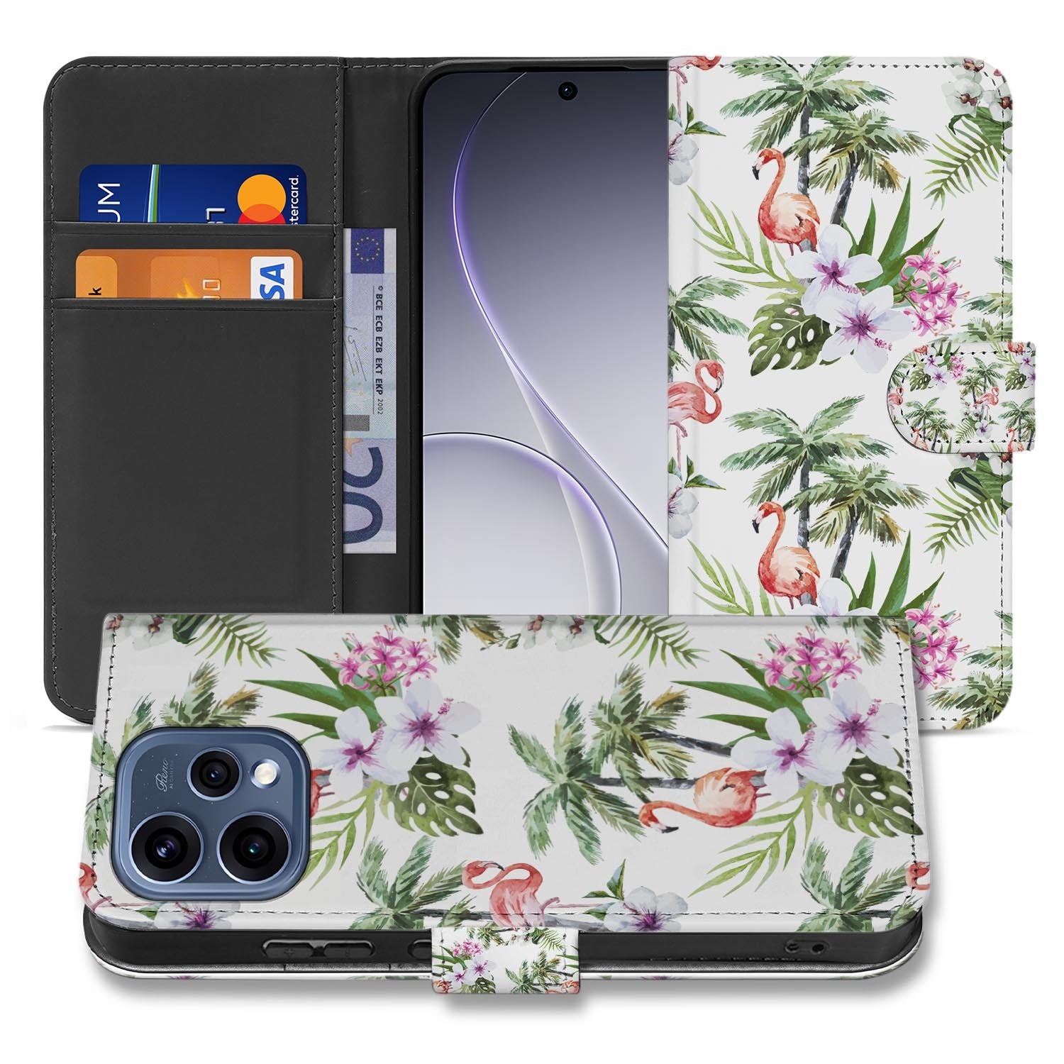 OPPO Reno15 portemonnee hoesje Flamingo Palms â randafwerking en stiksel