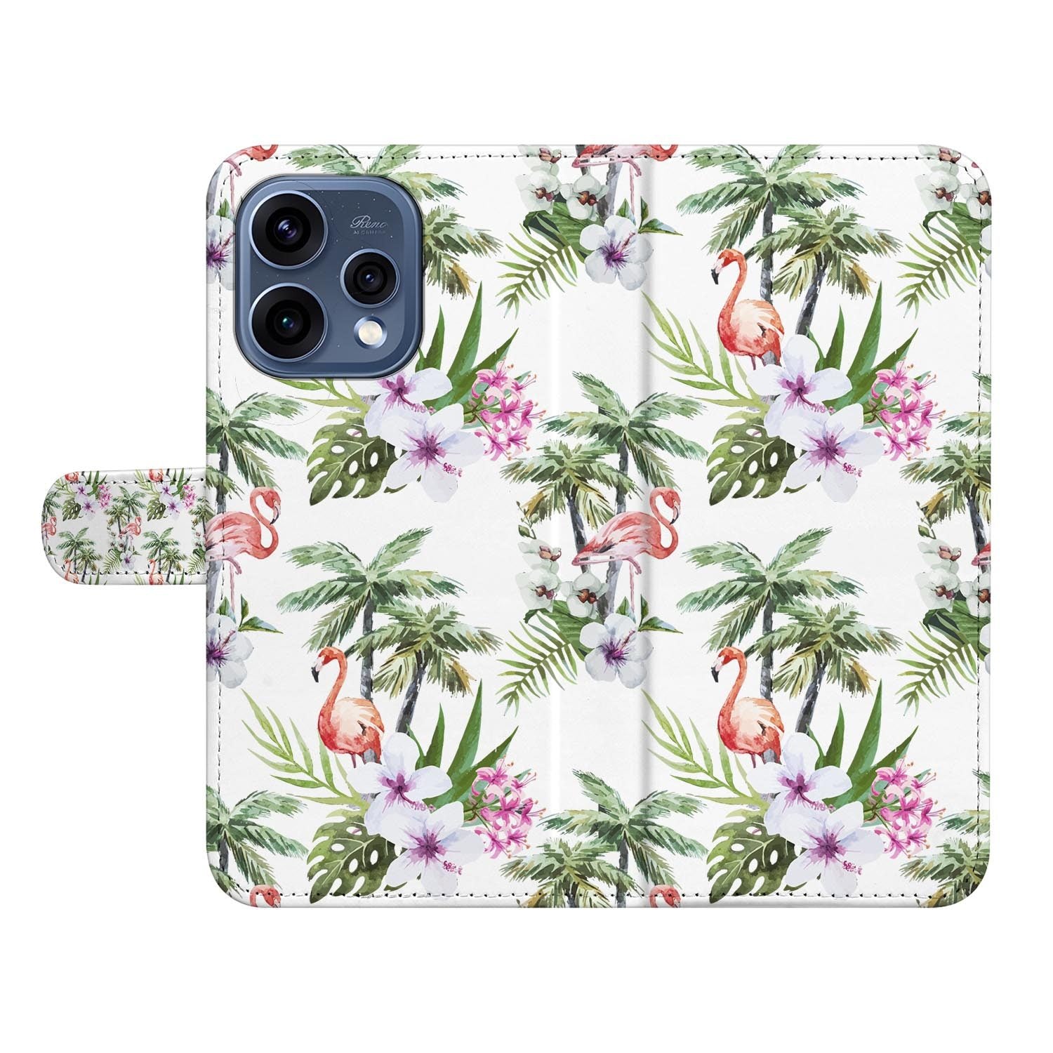 OPPO Reno15 portemonnee hoesje Flamingo Palms â gesloten vooraanzicht