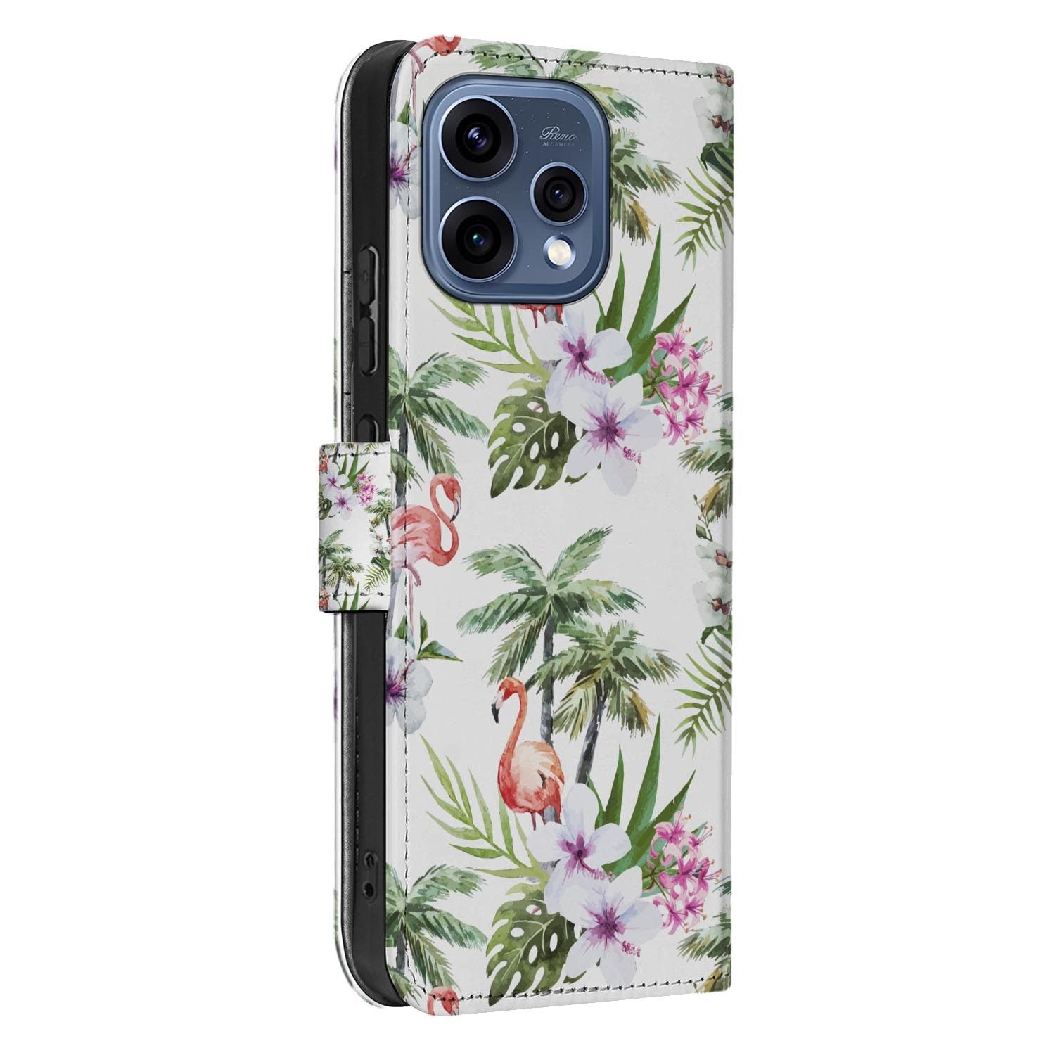 OPPO Reno15 portemonnee hoesje Flamingo Palms â opengeslagen met de pasjesvakken