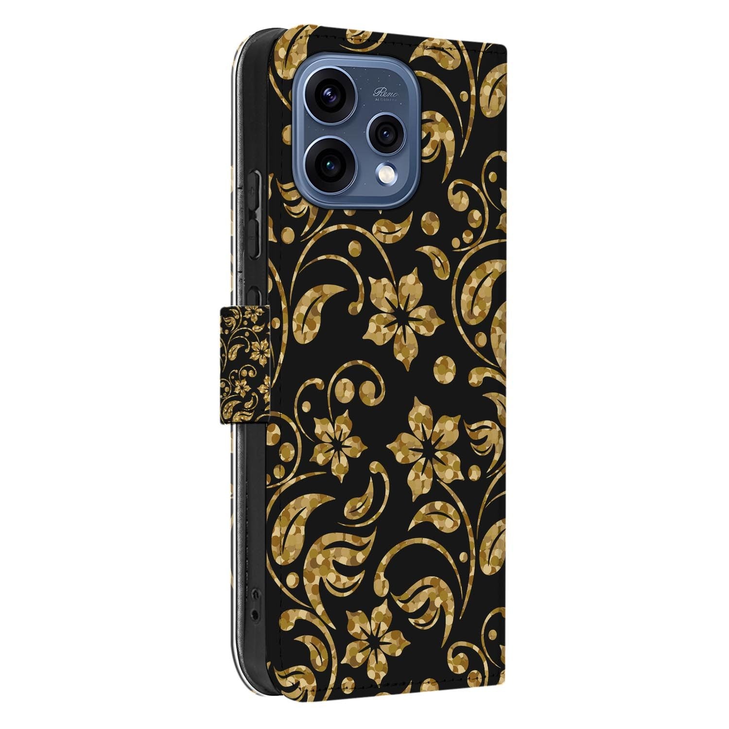 OPPO Reno15 hoesje met pasjeshouder Gouden Bloemen â detail van de print