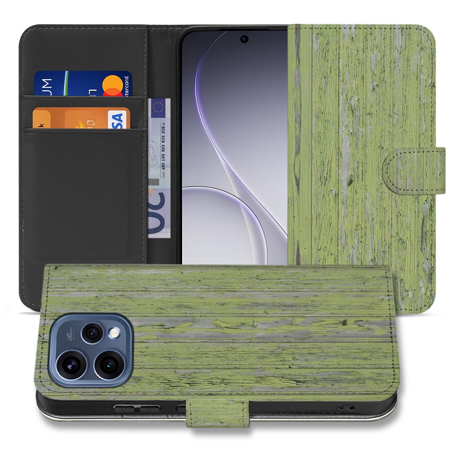 OPPO Reno15 portemonnee hoesje Groen Hout â detail van de print