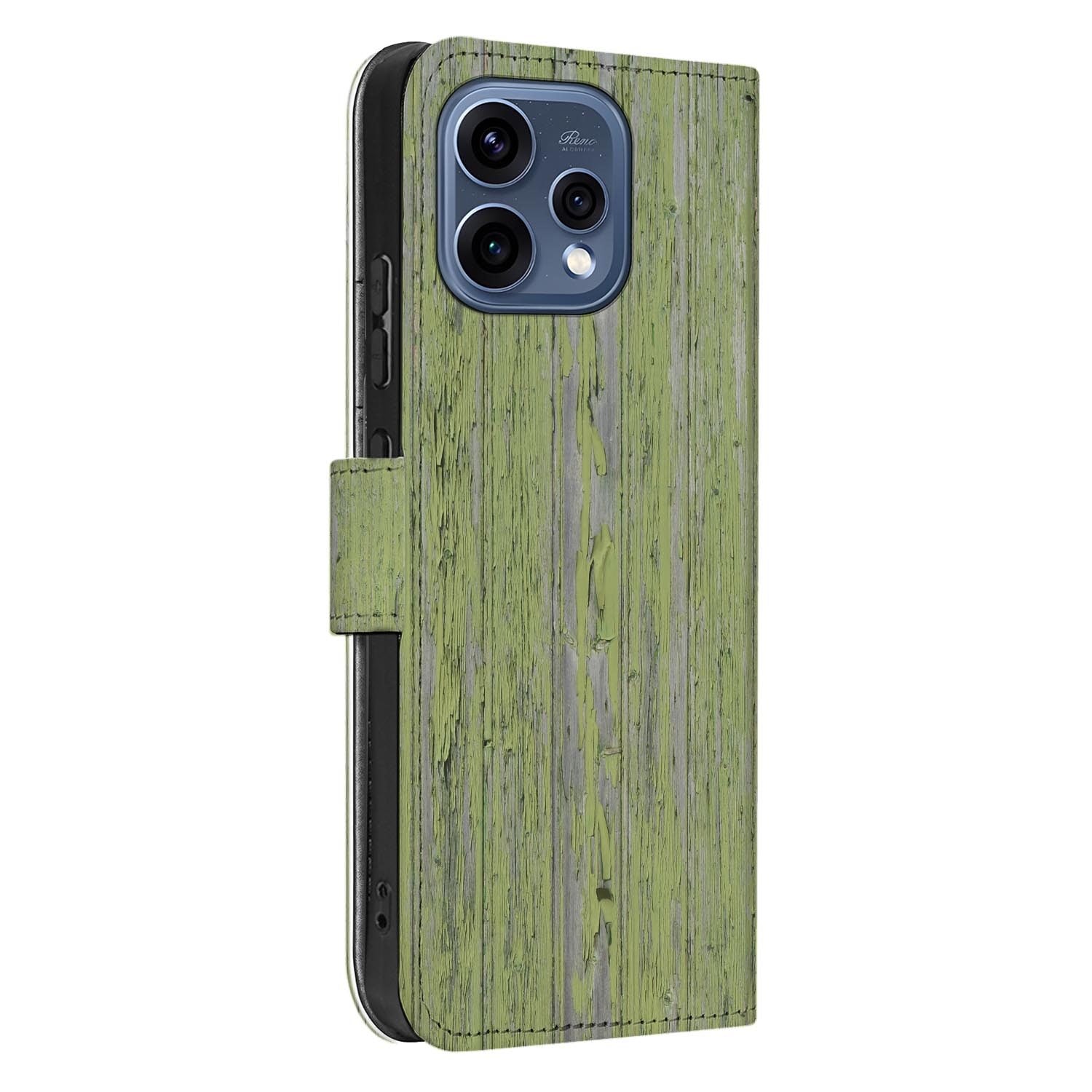 OPPO Reno15 portemonnee hoesje Groen Hout â bovenaanzicht van de klep