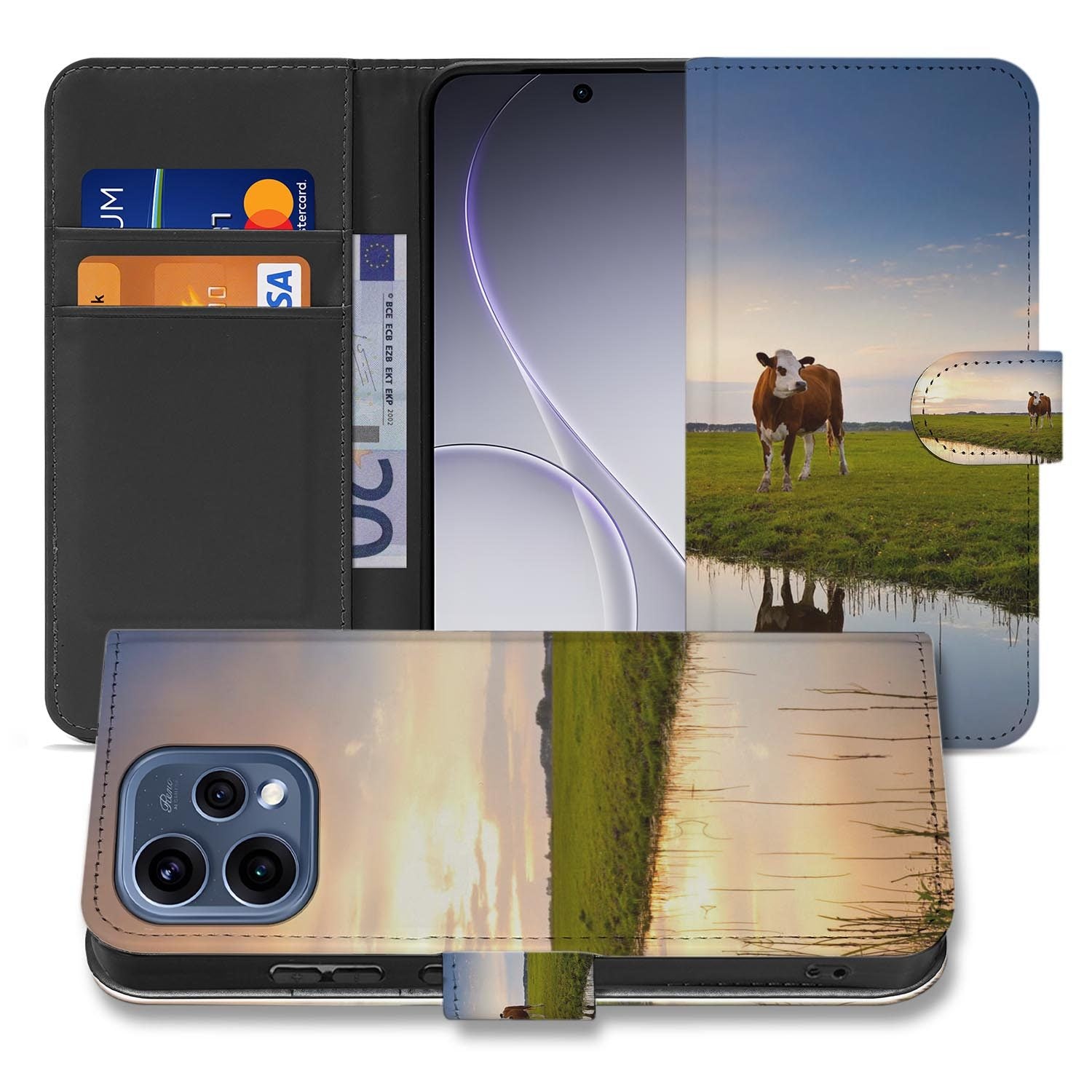 OPPO Reno15 bookcase hoesje Koeienprint â gesloten vooraanzicht