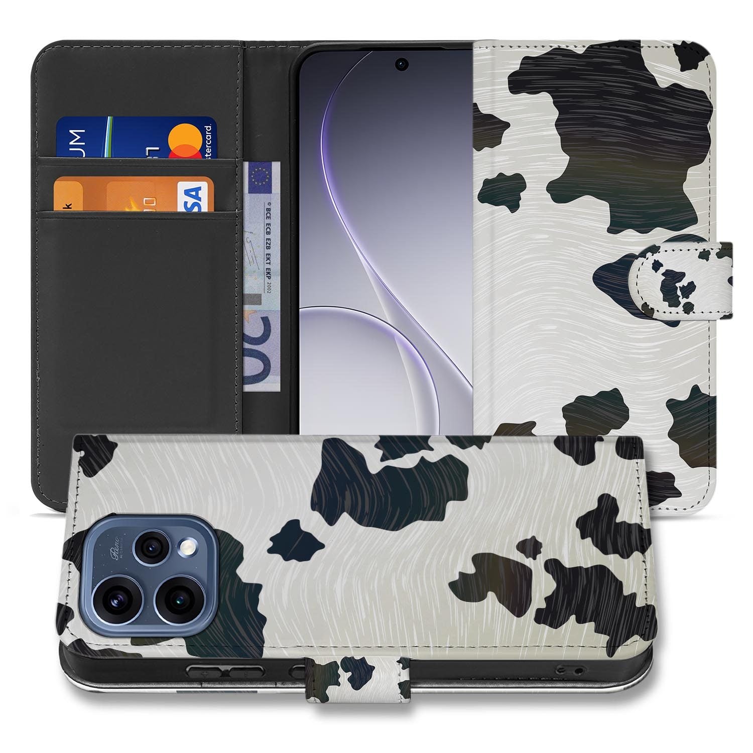 OPPO Reno15 book case hoesje Koeienvlekken â hoesje half opengeklapt