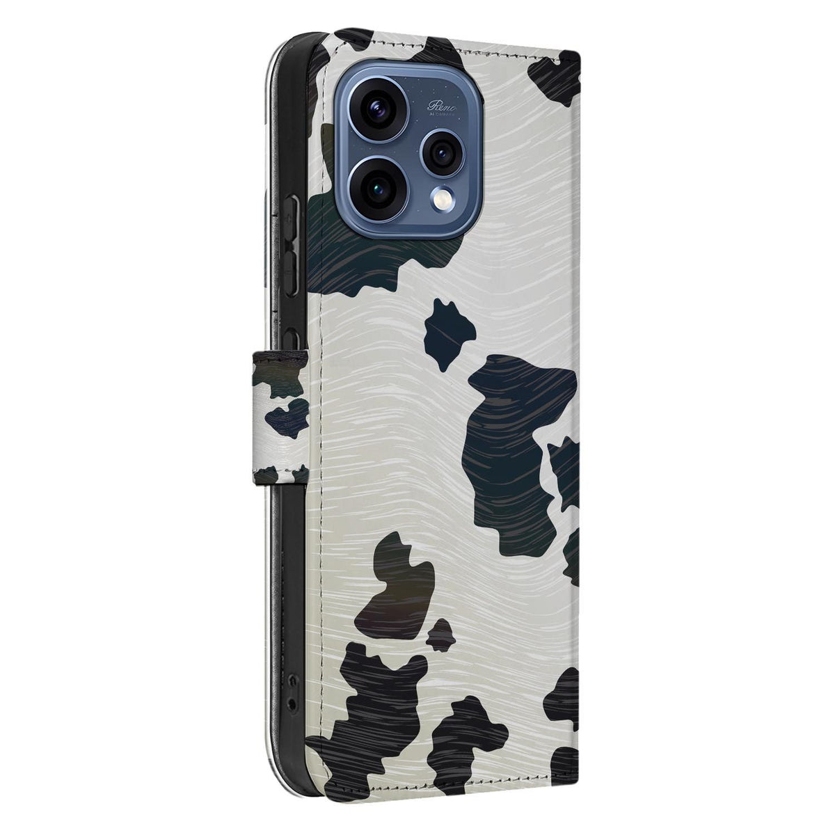 OPPO Reno15 book case hoesje Koeienvlekken â close-up van het kunstleer