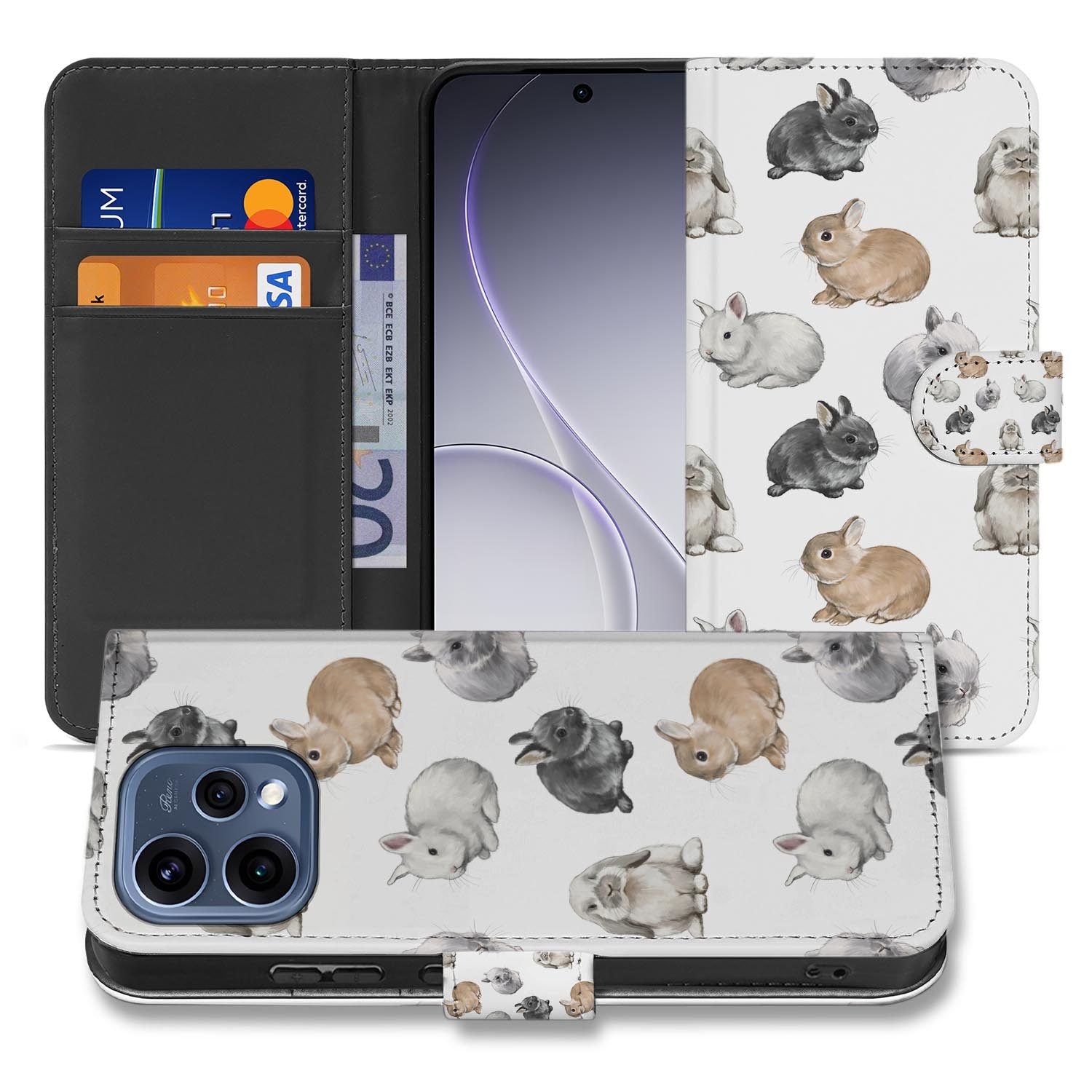 OPPO Reno15 wallet hoesje Konijntjes â detail van de print