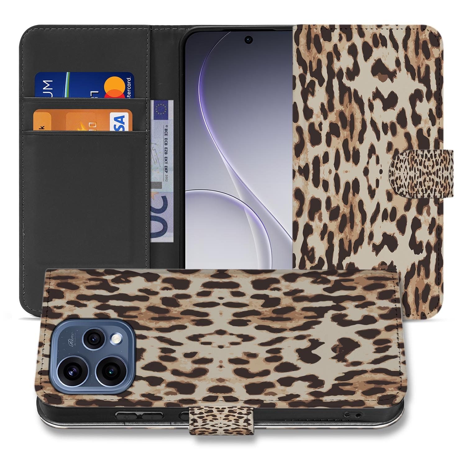 OPPO Reno15 portemonnee hoesje Luipaardprint Goud â achterkant met camera-uitsparing