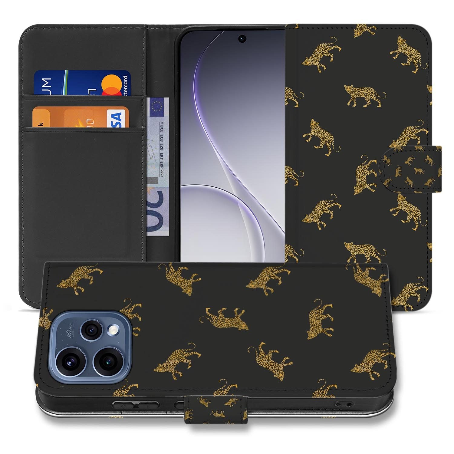 OPPO Reno15 portemonnee hoesje Luipaardprint Goud â print over de volledige klep