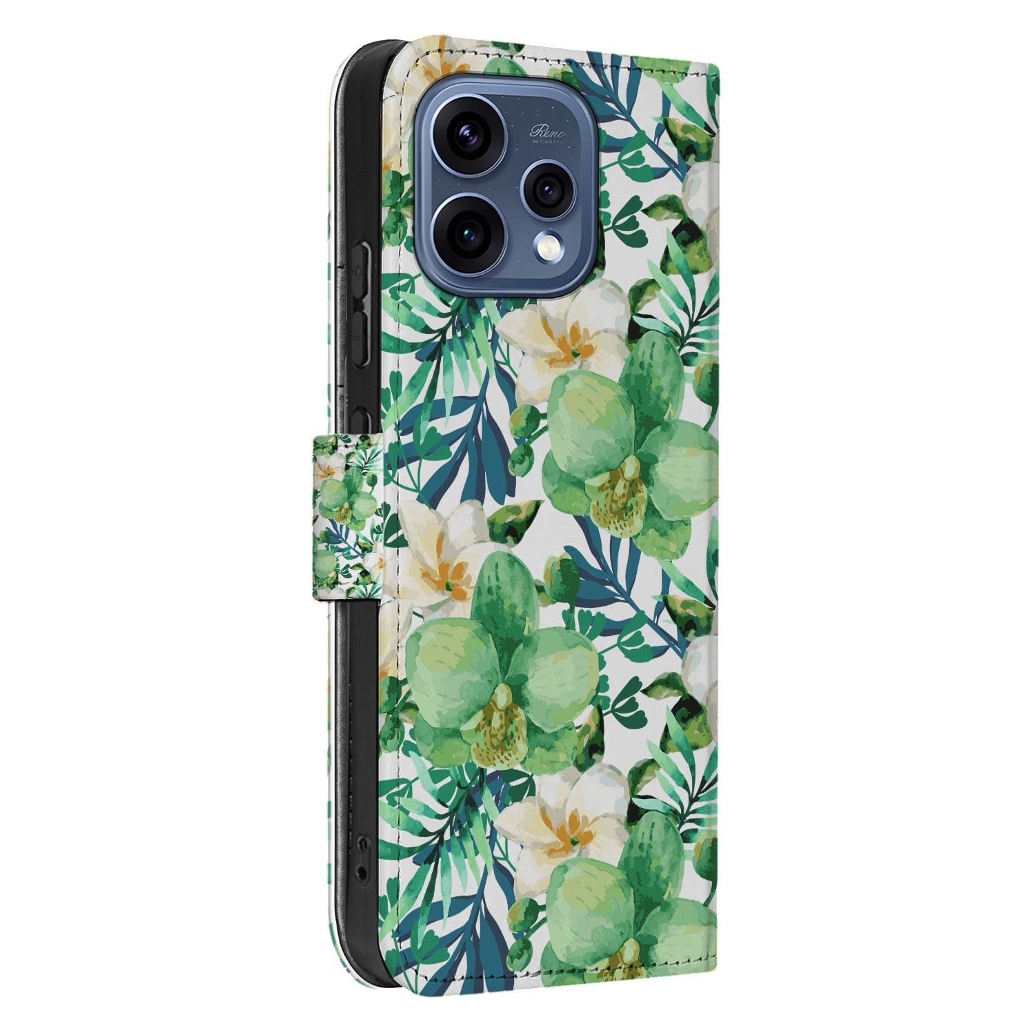 OPPO Reno15 portemonnee hoesje Orchidee Groen â bovenaanzicht van de klep