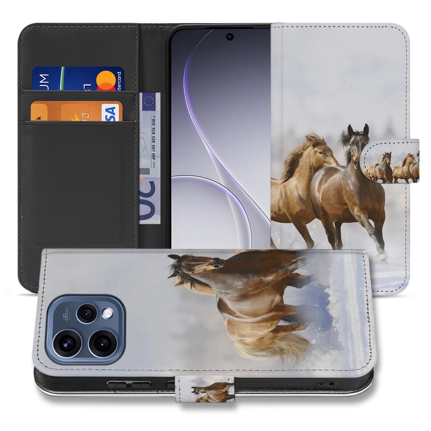 OPPO Reno15 hoesje met pasjeshouder Paarden â achterkant met camera-uitsparing