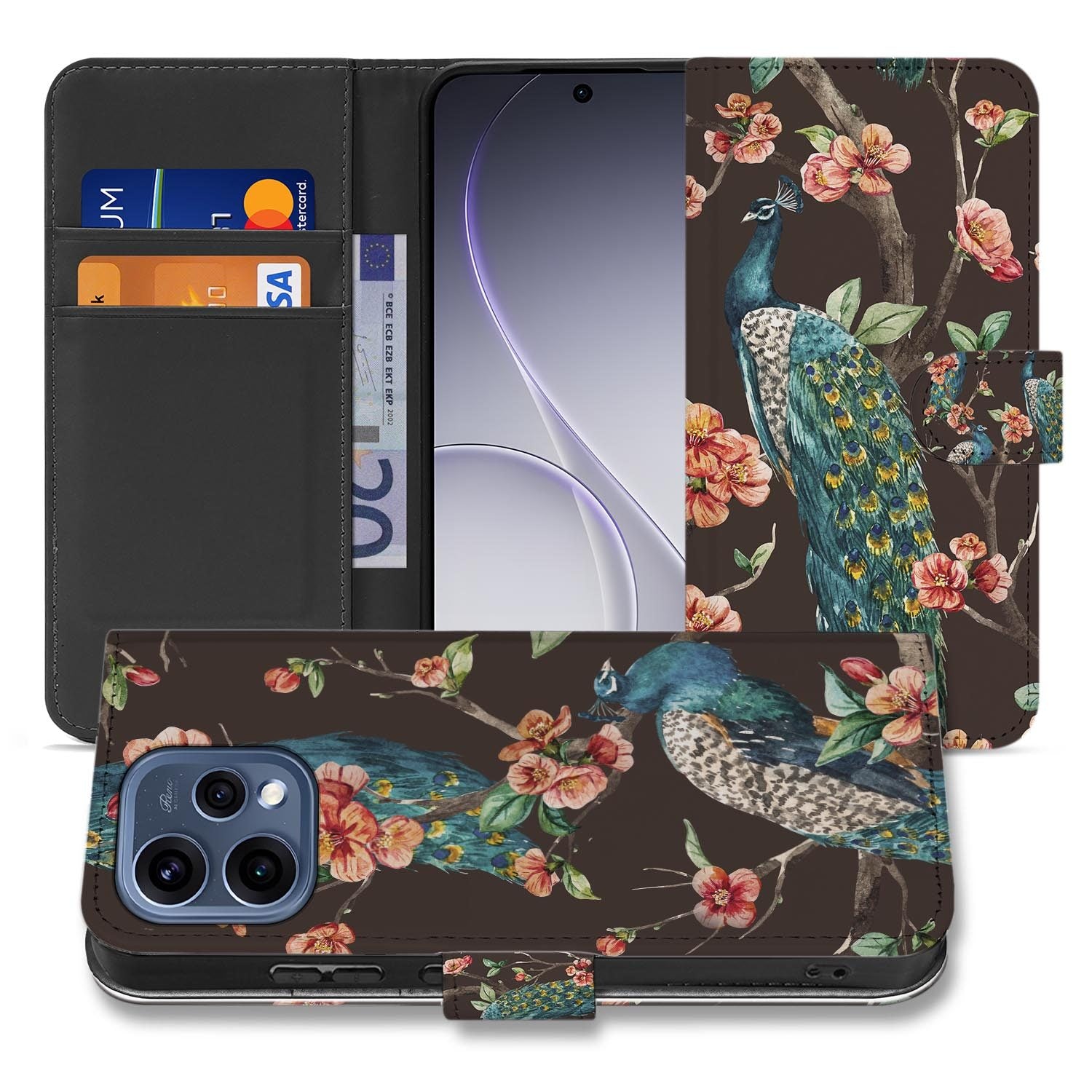 OPPO Reno15 wallet hoesje Pauw met Bloemen â gesloten vooraanzicht