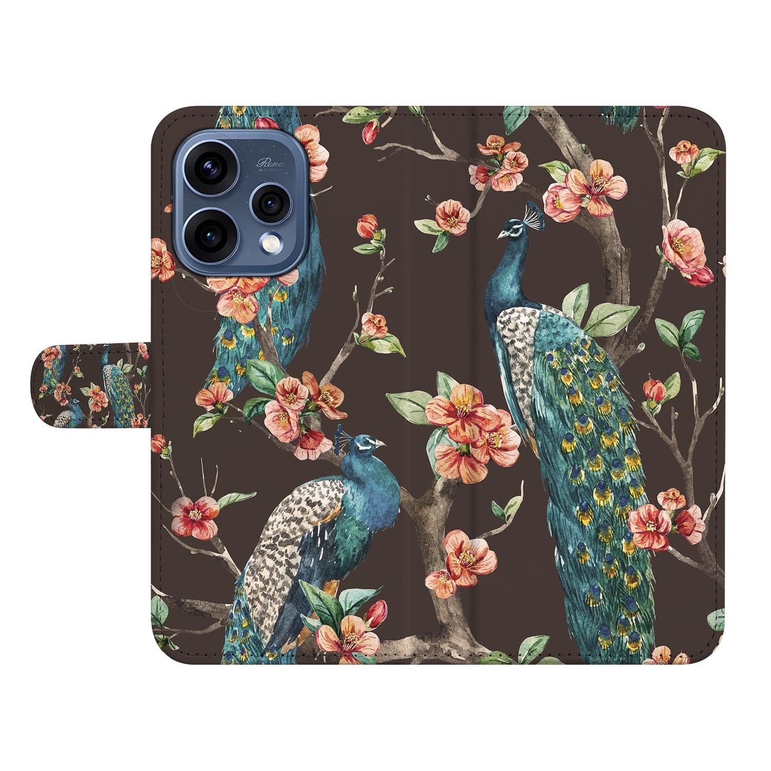 OPPO Reno15 wallet hoesje Pauw met Bloemen â achterkant met camera-uitsparing