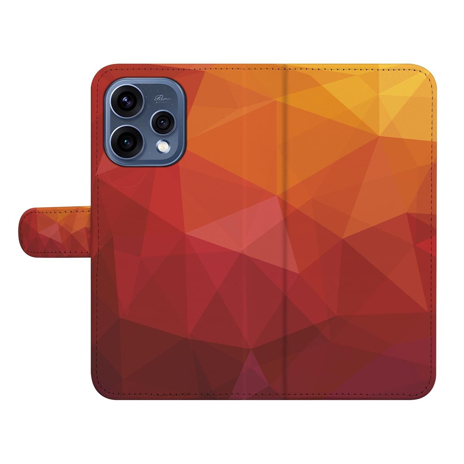 OPPO Reno15 boekhoesje Polygon Rood â close-up van het kunstleer