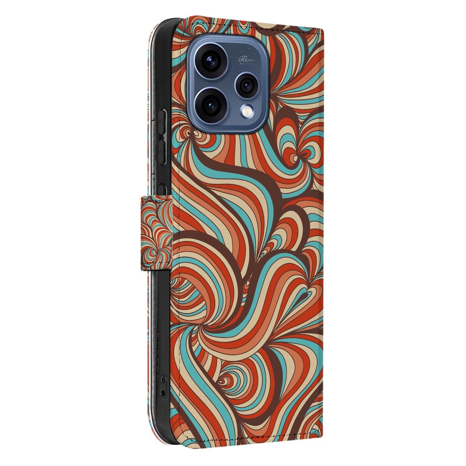 OPPO Reno15 hoesje met pasjeshouder Retro â close-up van het kunstleer