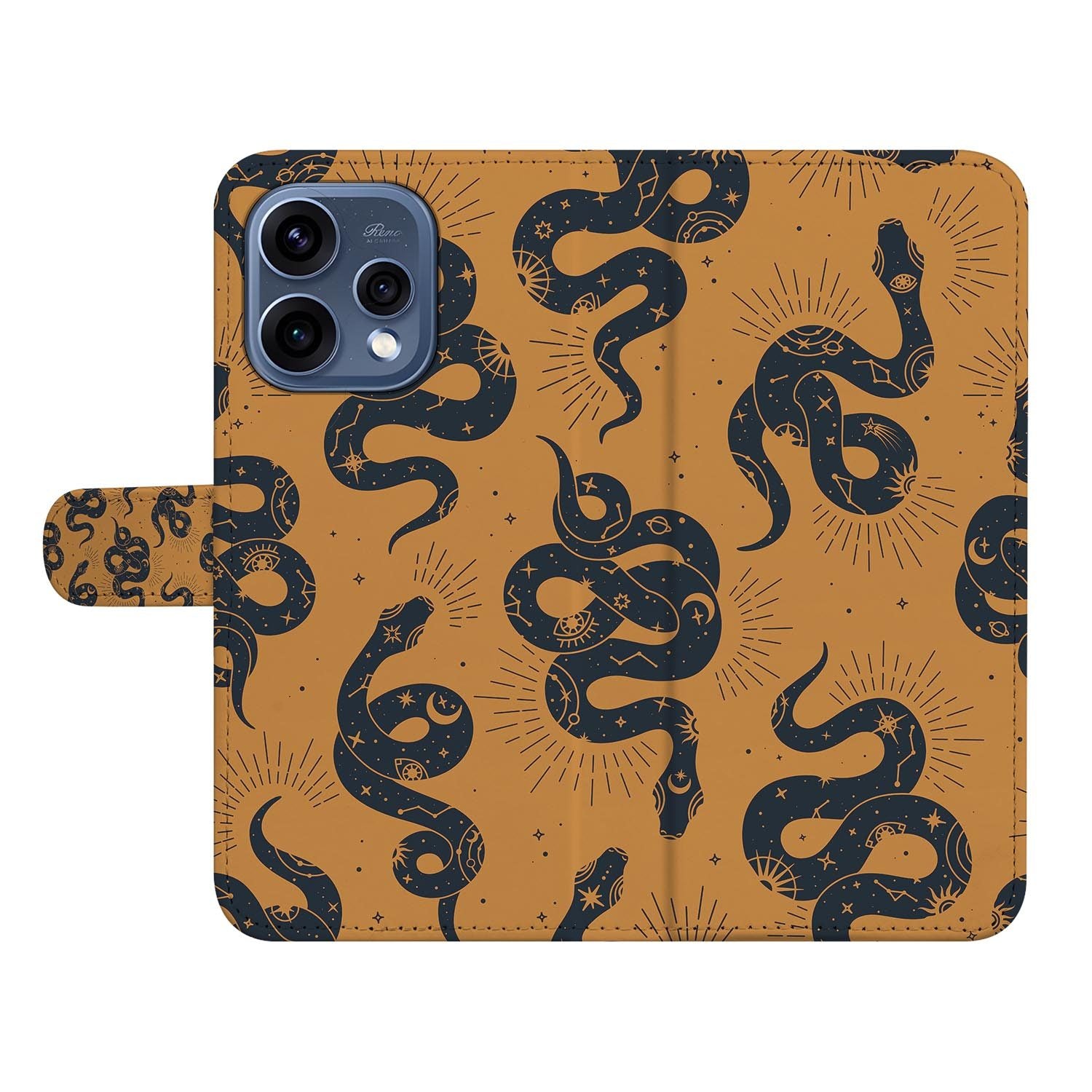 Wallet Hoesje OPPO Reno15 Slangen Bruin met slangenprint in warm bruin en zwart
