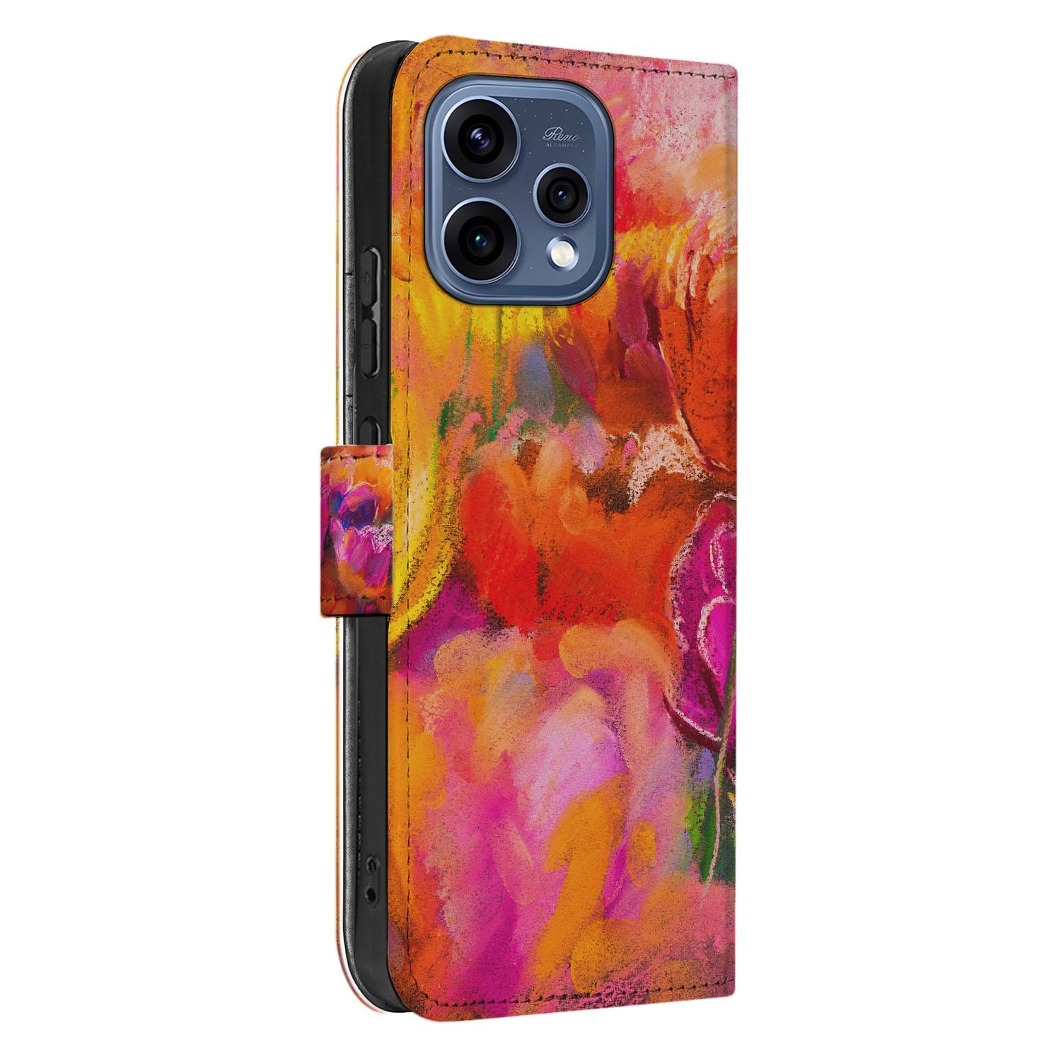 OPPO Reno15 Wallet Hoesje Tulips met kleurige tulpen in aquarel ontwerp.