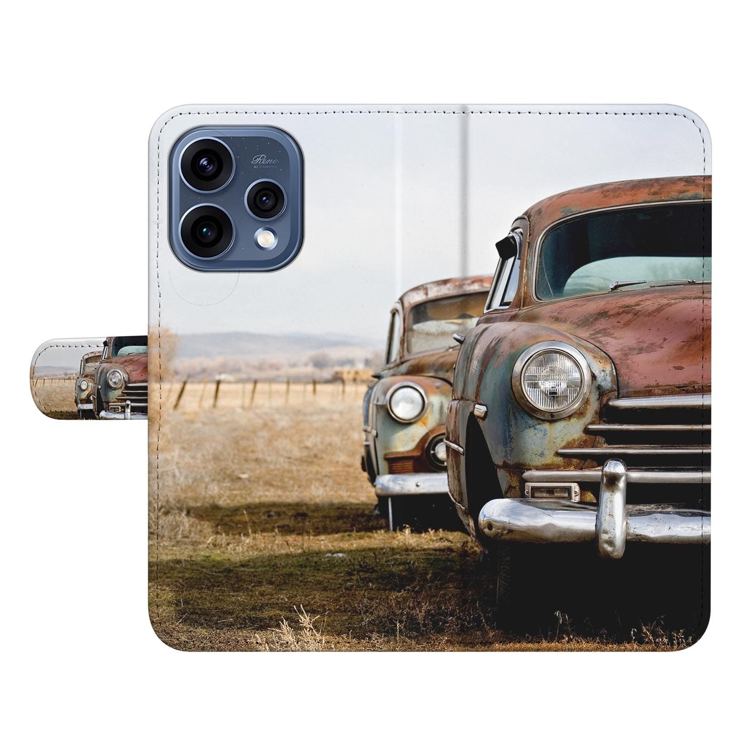 Portemonnee Hoesje OPPO Reno15 Vintage Auto met klassieke auto's in vervaagde kleuren