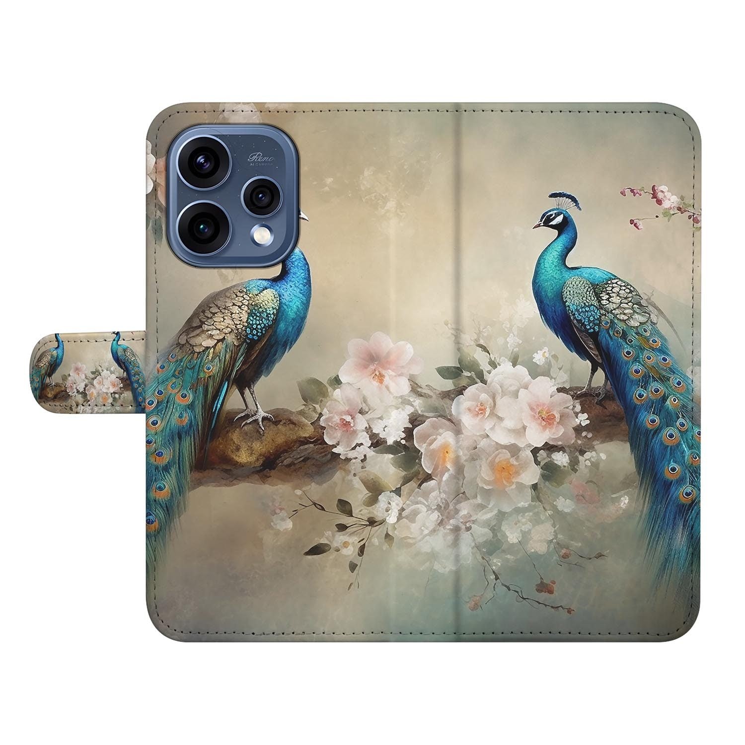 OPPO Reno15 boekhoesje Vintage Pauwen â hoesje in de hand